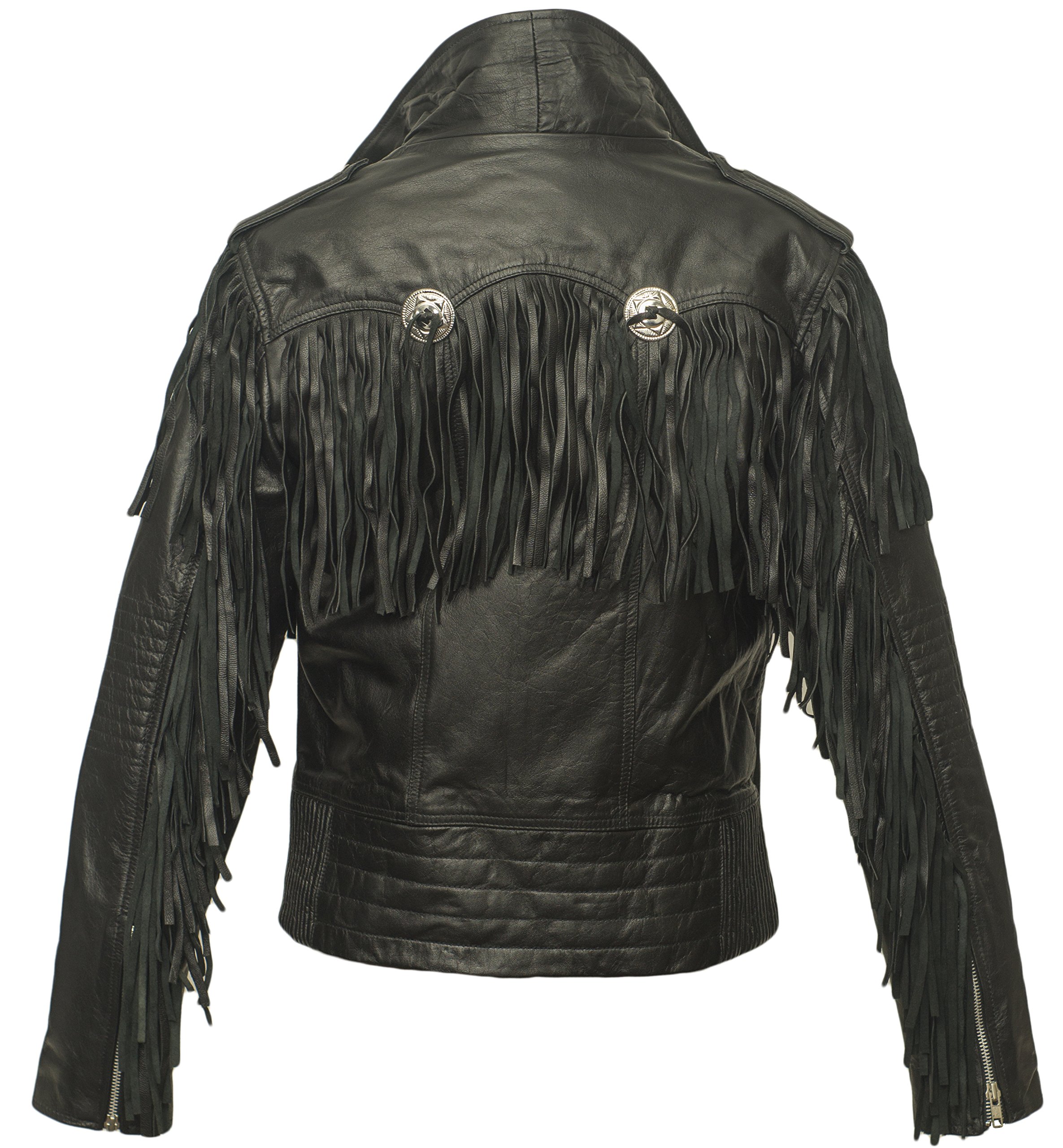 MDM Veste en cuir à franges pour femme, Noir , S