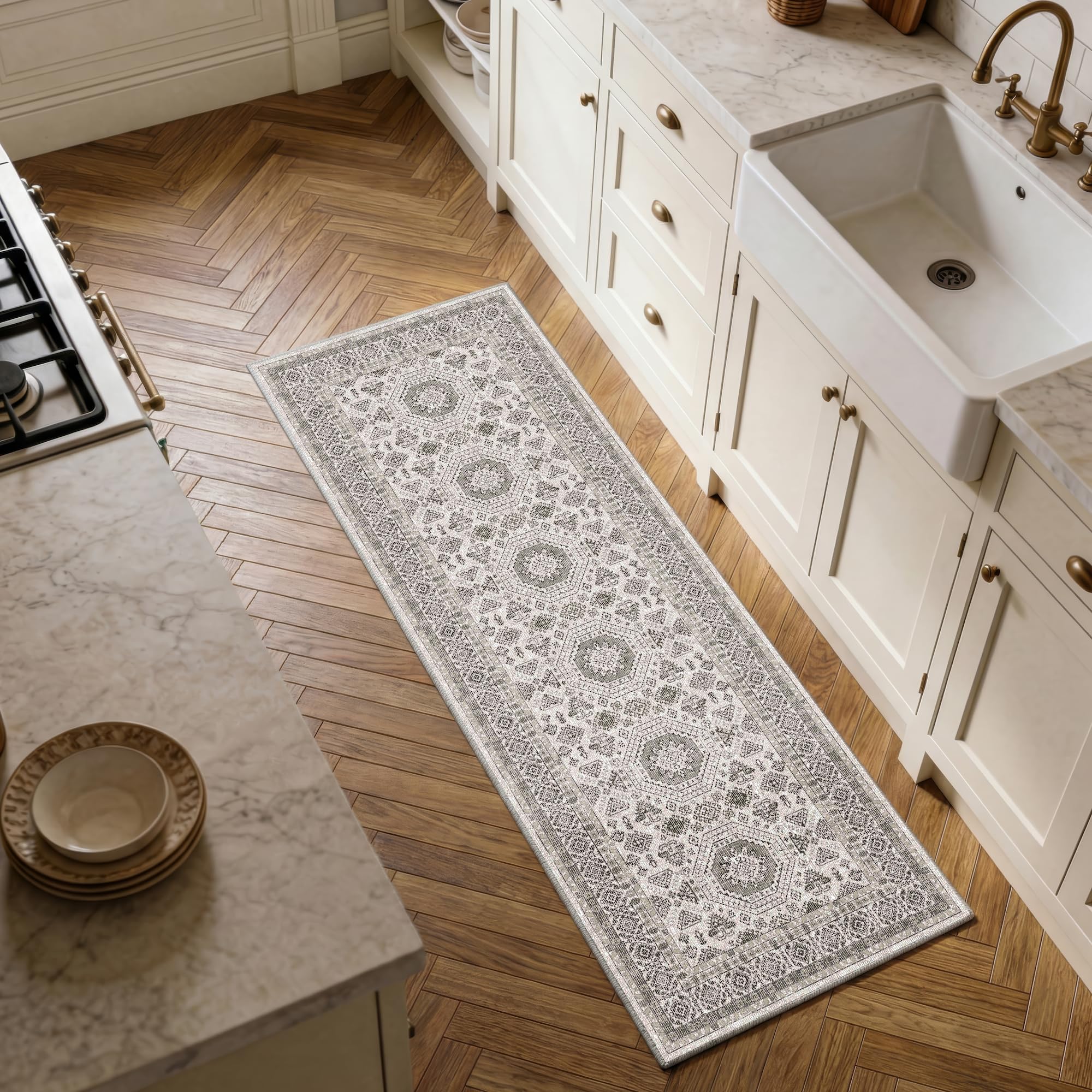 Decoranddecor Monochrome Hallway Runner Rug, 60x180cm – Non-Slip, Stain Resistant, Pet Friendly, Entryway, Kitchen, Easy Clean Durable Carpet – Vassia
