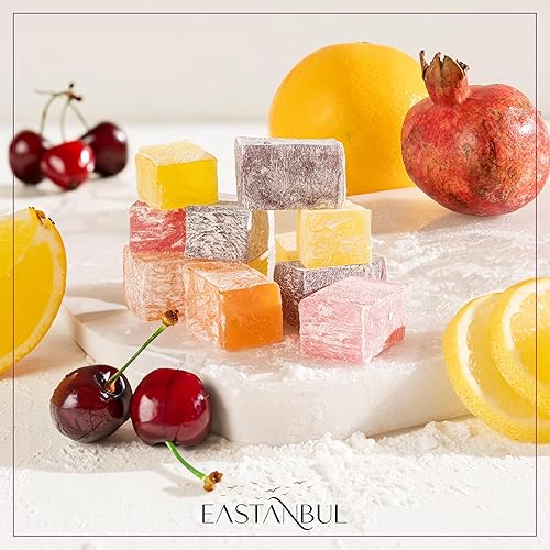 Miniatura 4 de Eastanbul Turkish Delights - Dulces turcos surtidos de 21.2 onzas, 4 sabores de granada, naranja, cereza ácida y limón delicias turcas surtidas,