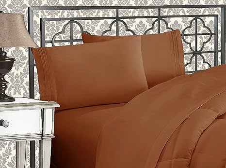 Elegant Comfort Luxurious 1500 Premium Hotel Quality Microfiber Three Line Embroidered Softest 4-Piece Bed Sheet Set, Wrinkle and Fade Resistant, California King, Bronze
