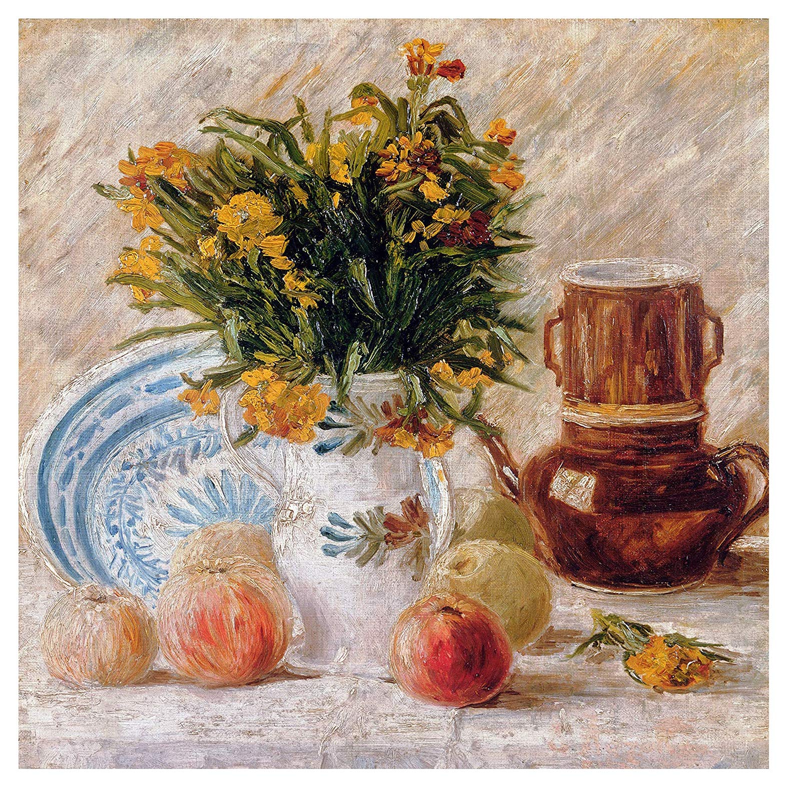 Still Life Flowers Fruits Apples by Vincent Van Gogh Accent Tile Mural Kitchen Bathroom Wall Backsplash Behind Stove Range Sink Splashback One Tile 12" Ceramic, Matte