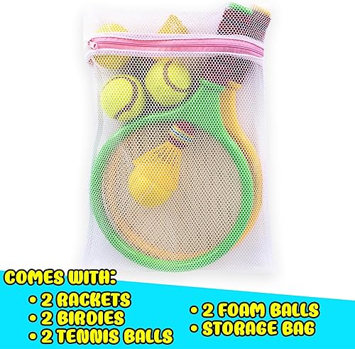 Miniatura 3 de ArtCreativity Juego de raquetas de bádminton para niños, 9 piezas con 2 raquetas, 2 novias, 2 pelotas suaves, 2 pelotas de tenis y bolsa de