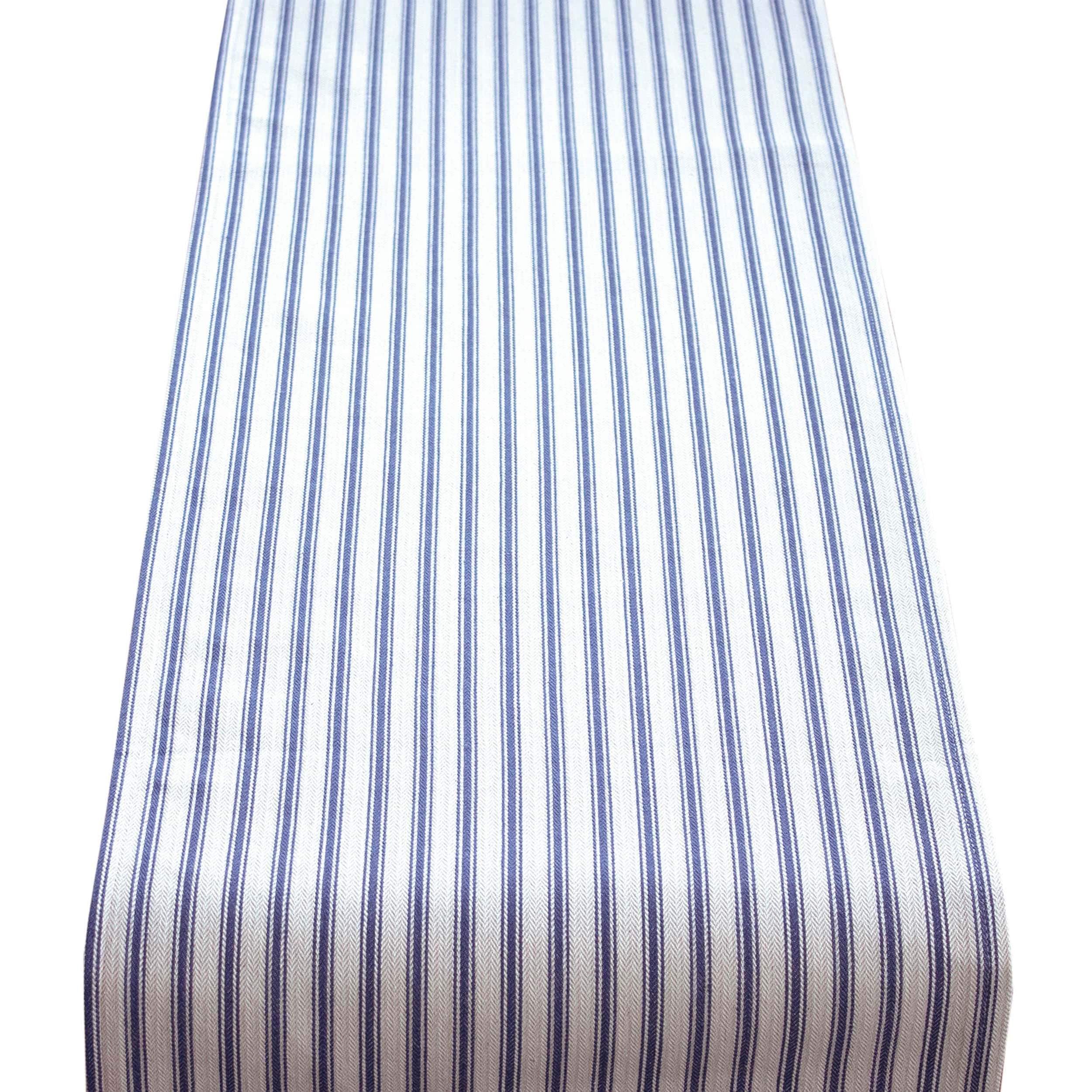 Nautical Cotton Ticking Stripe Table Runner in Navy Blue. Made from 100% Cotton. Dinner Party Table Decoration. Available in Two Sizes. (180 x 30 cm)