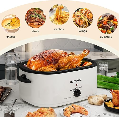 Miniatura 2 de Horno asador eléctrico de 26 cuartos de galón con tapa visible y autofundante, tostador grande de pavos con función de descongelación caliente,