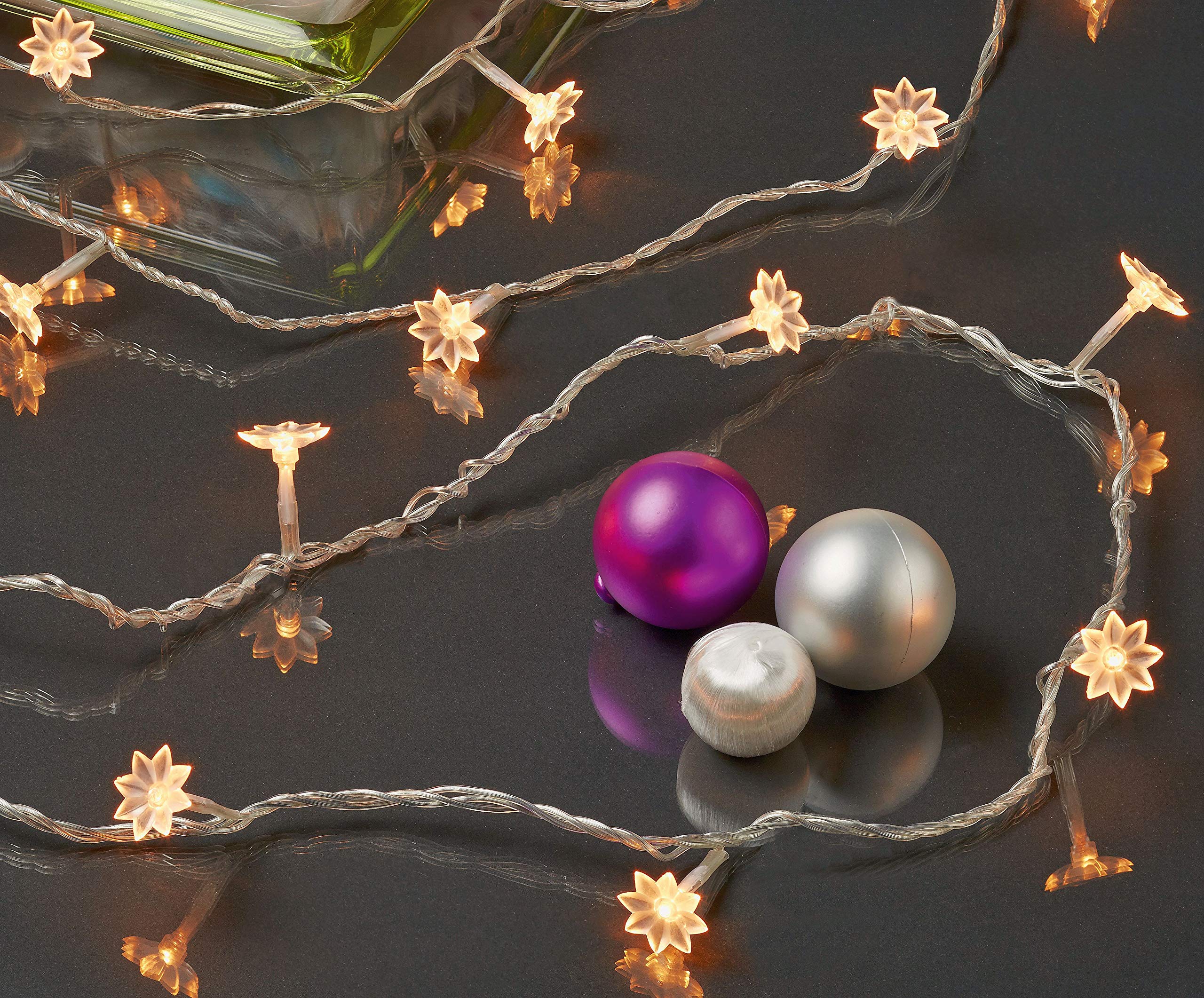 hellum Micro-Lichterkette mit Sternen, 60 transparente Filament Lichter, warmweiß, strombetrieben, outdoor IP44, Kabel transparent, Wohnzimmer, Dekoration, Weihnachtsbaum, 586602