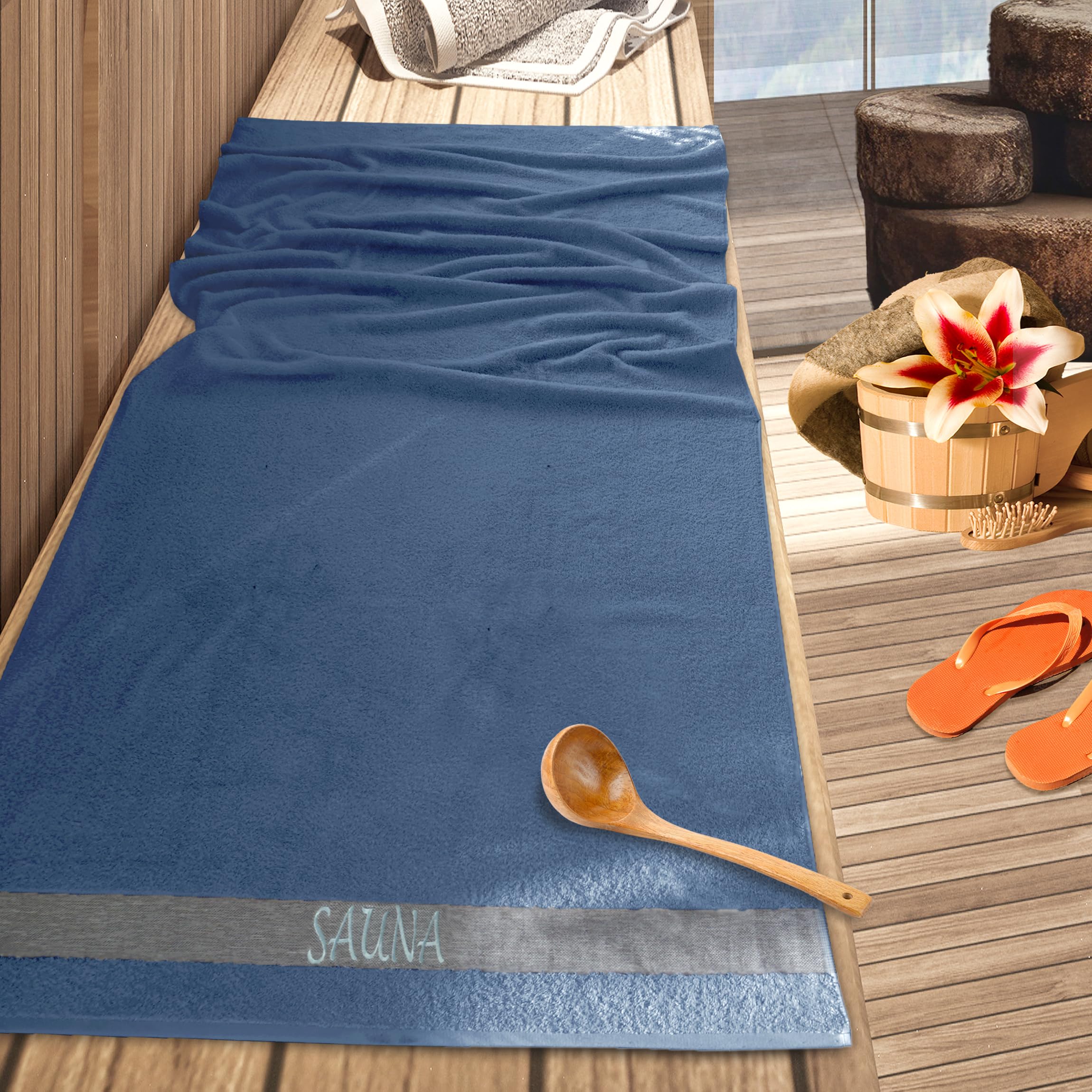 Lashuma Serviette de sauna pour homme Lima grande serviette de plage XXL Bleu jean 100 x 200 cm