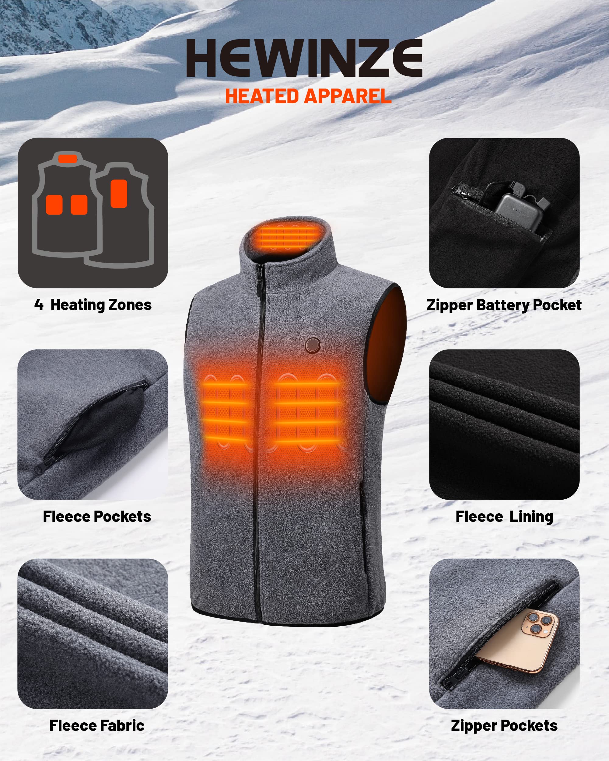 HEWINZE Gilet riscaldato in pile da donna - Gilet caldo con batteria da 7,4 V, gilet riscaldato per la caccia.
