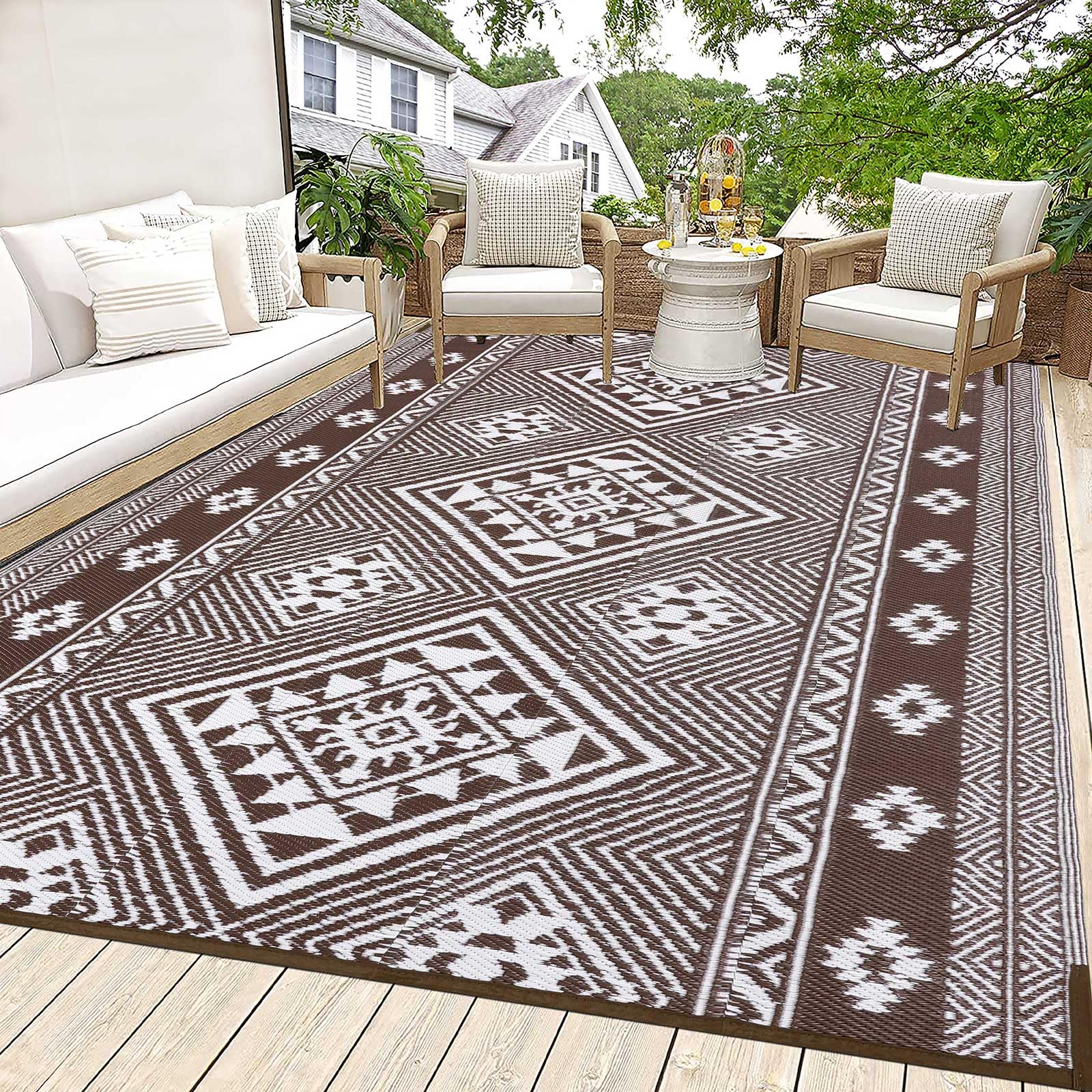 HiiARug Outdoor Rug for Patios Clearance 6'x9' Plastic Straw Rug Waterproof Reversible RV Mat Outdoor Area Rugs for RV, Backyard, Deck, Camping