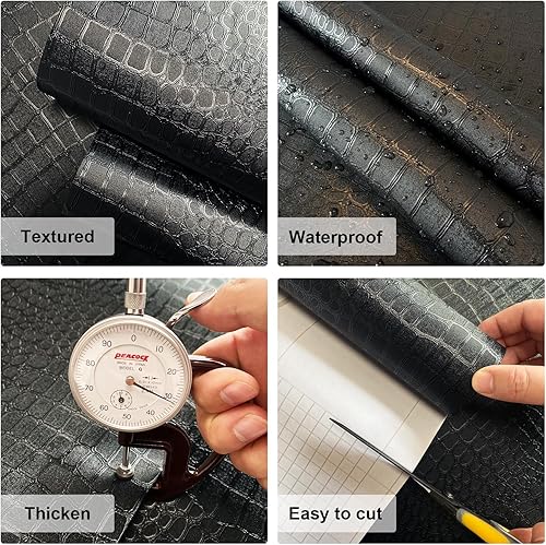 Miniatura 2 de Zeeko Papel tapiz negro para despegar y pegar, 17.3 x 118 pulgadas, papel tapiz extraíble de cocodrilo en relieve, papel de pared texturizado para