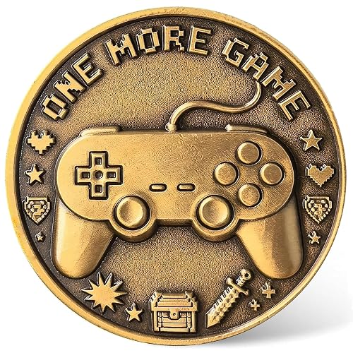 “One More Game/Go to Bed” Novelty Decision Coin with Protective Case - High Relief Zinc Alloy Funny Gamer Collectible, Fun Gift for Gamers & Night Owls (1.57") ﻿ ﻿