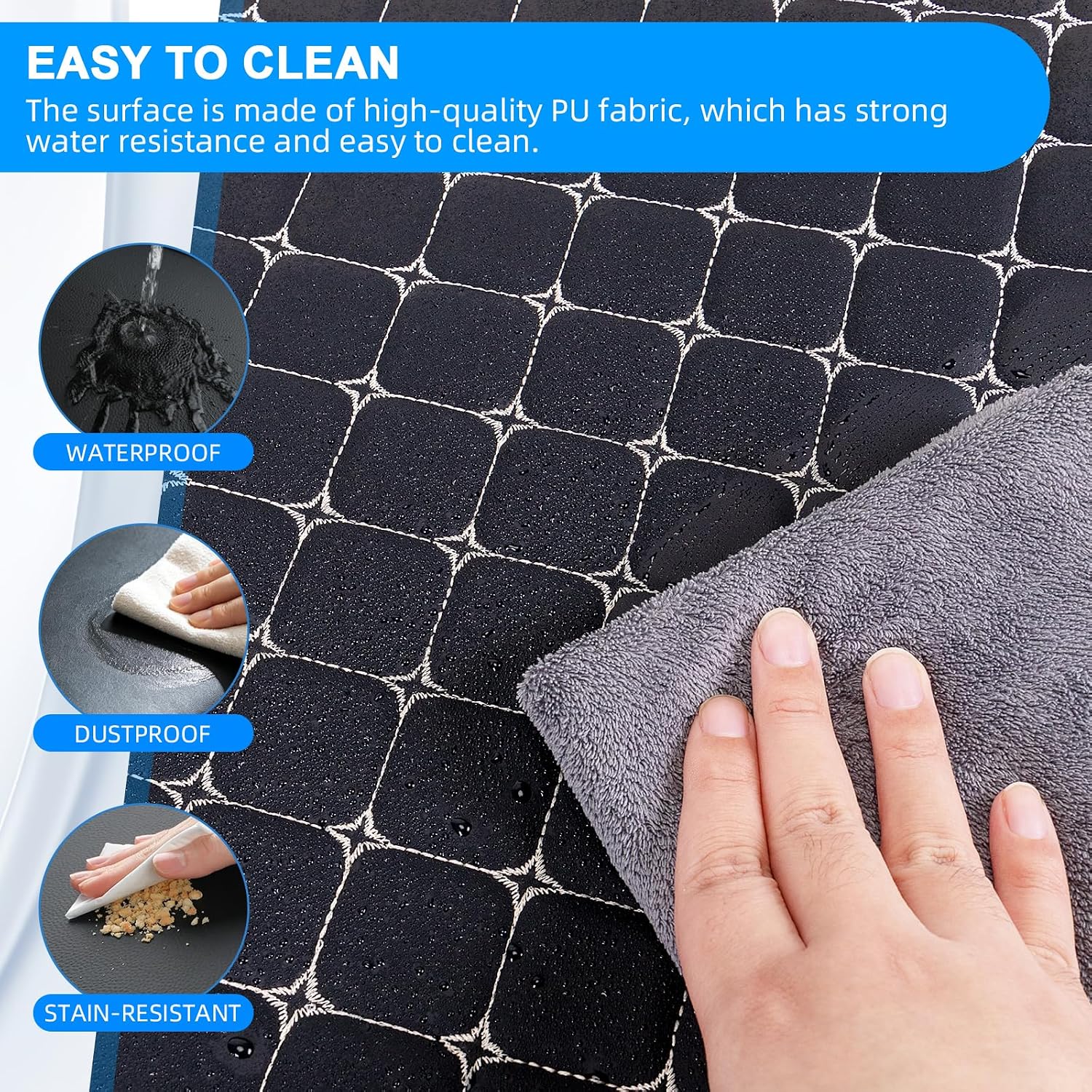 Vinyl Fabric Quilted Thick Sponge Backing,59" Wide Leather Fabric with Diamond Pattern,DIY Upholstery Furniture Vehicle Decoration Leatherette, Black (Beige Thread),5 Yards