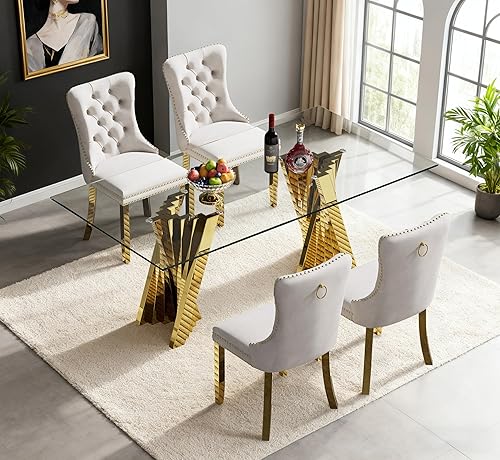 Miniatura 49 de Juego de 5 mesas de comedor de cristal plateado, mesa rectangular moderna de cocina y comedor de 70 pulgadas para 4, mesa de comedor de vidrio Mesa