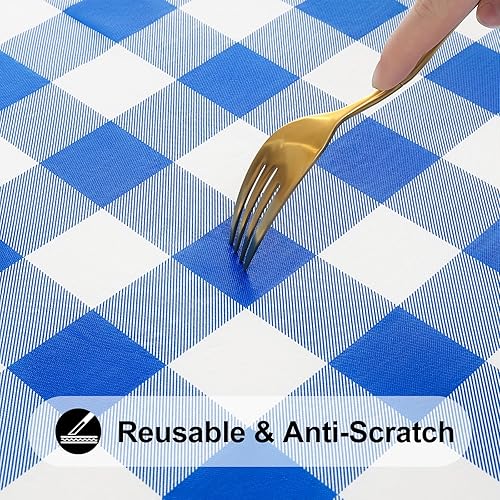 Miniatura 8 de Smiry - Mantel rectangular, elástico e impermeable, de vinilo, ajustable, funda de franela a cuadros escoceses para comedor, campamento, exteriores