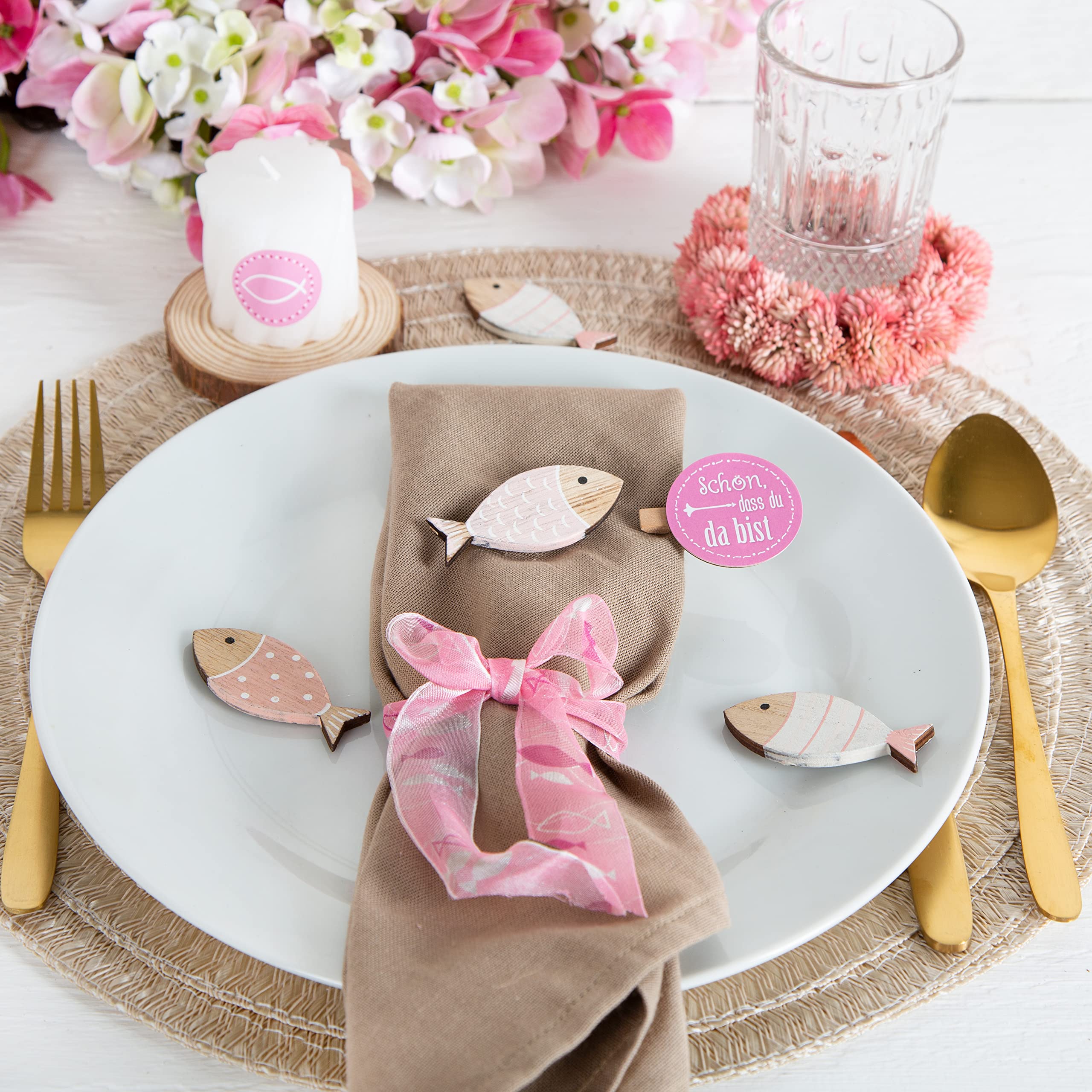 132 Pesciolini In Legno Per Decorazione Tavolo – Rosa, Viola E Bianco Per Battesimo, Comunione