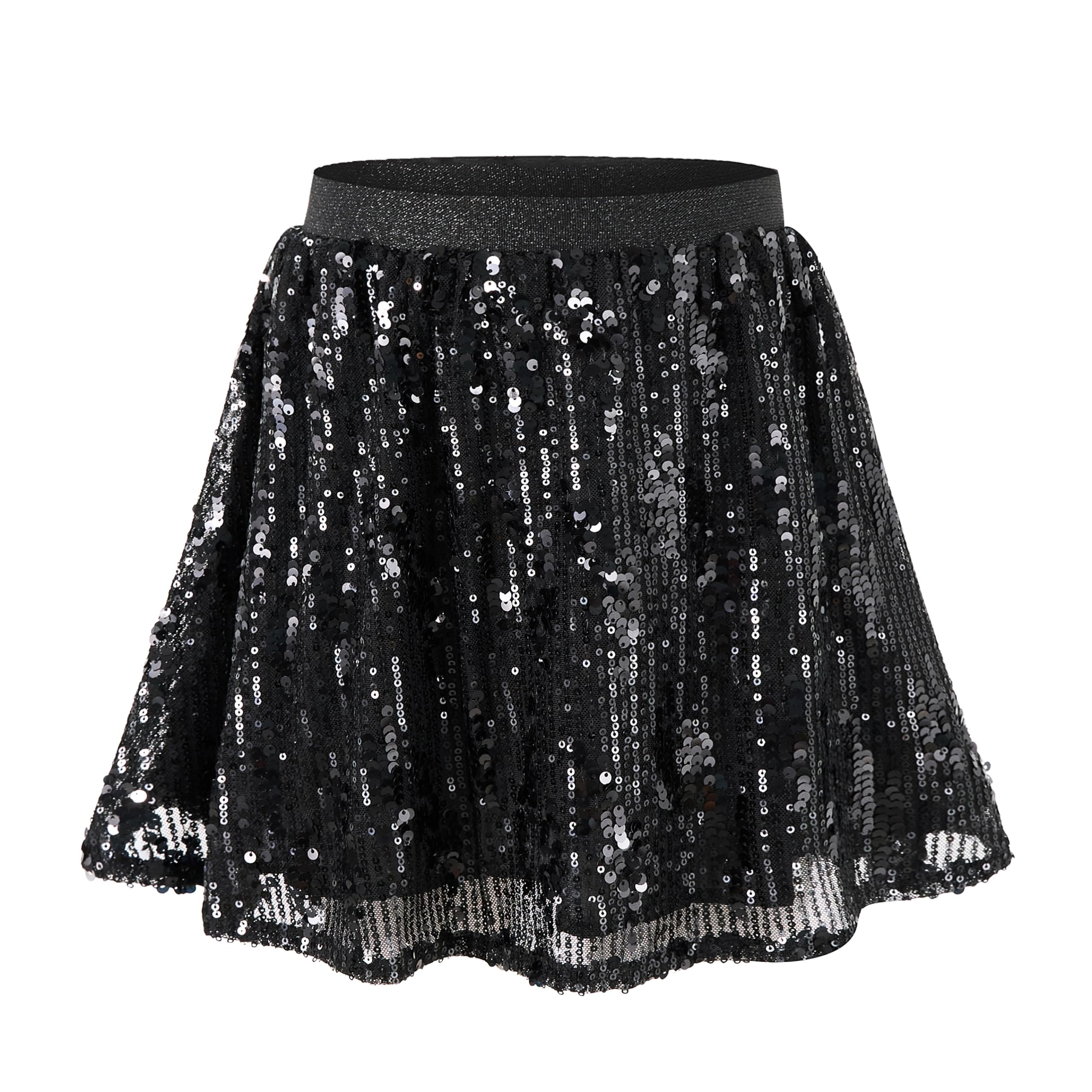 Rolanko Girls Sequin Skirt with Shorts, Sparkly Skort Elastic Waist 5-12Y