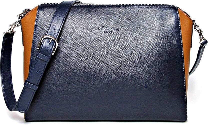 Amazon イタリア職人の伝統技術 Andrea Rossi アンドレア ロッシ メンズ ショルダーバッグ バイカラー Navy Brown イタリア製 本革 Made In Italy Andrea Rossi アンドレアロッシ ショルダーバッグ