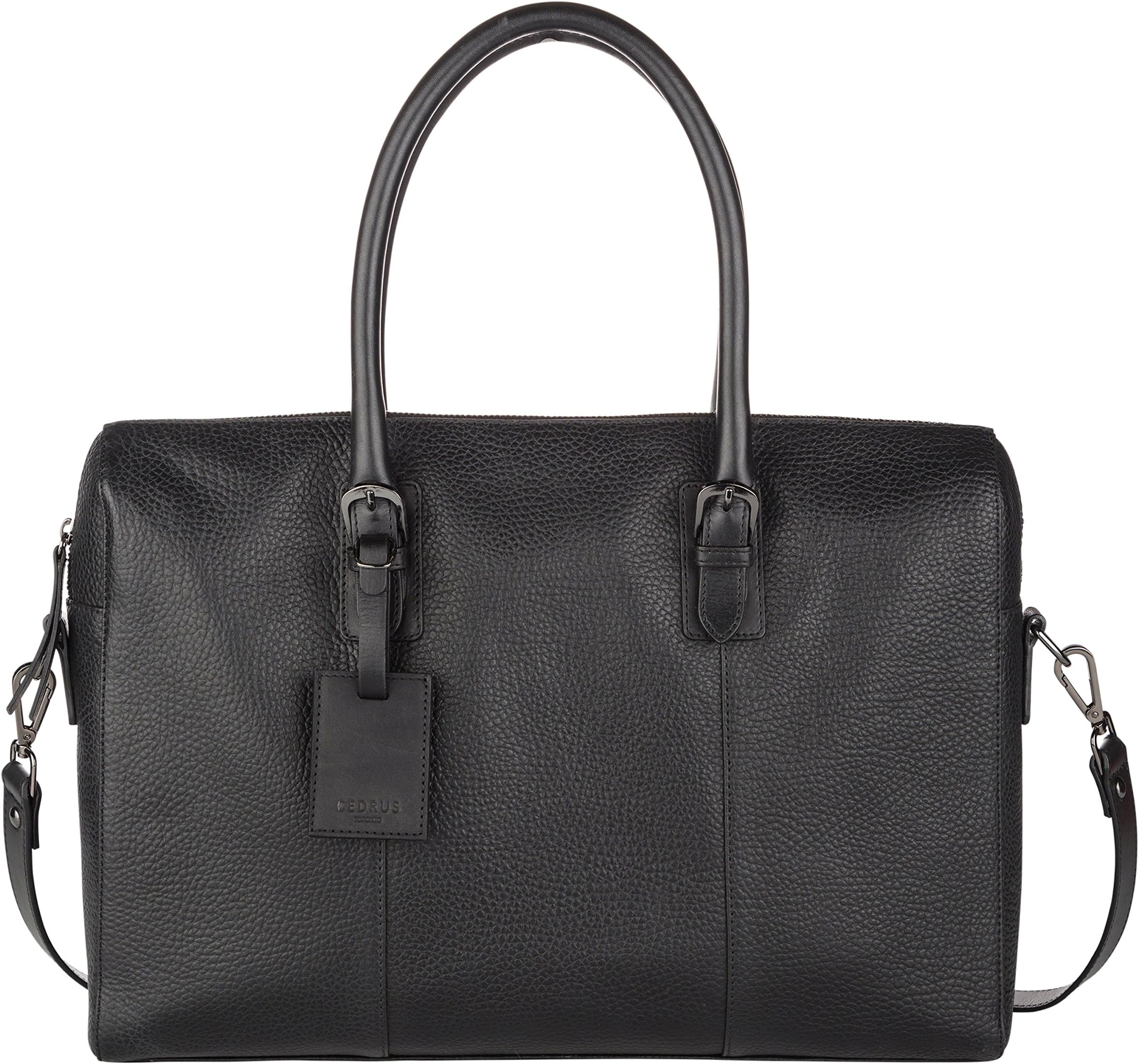 Cedrus Meeting Bag | Top Grain Leather Briefcase, Messenger Bag, Laptop Bag, Satchel in Black (fits 15โ)