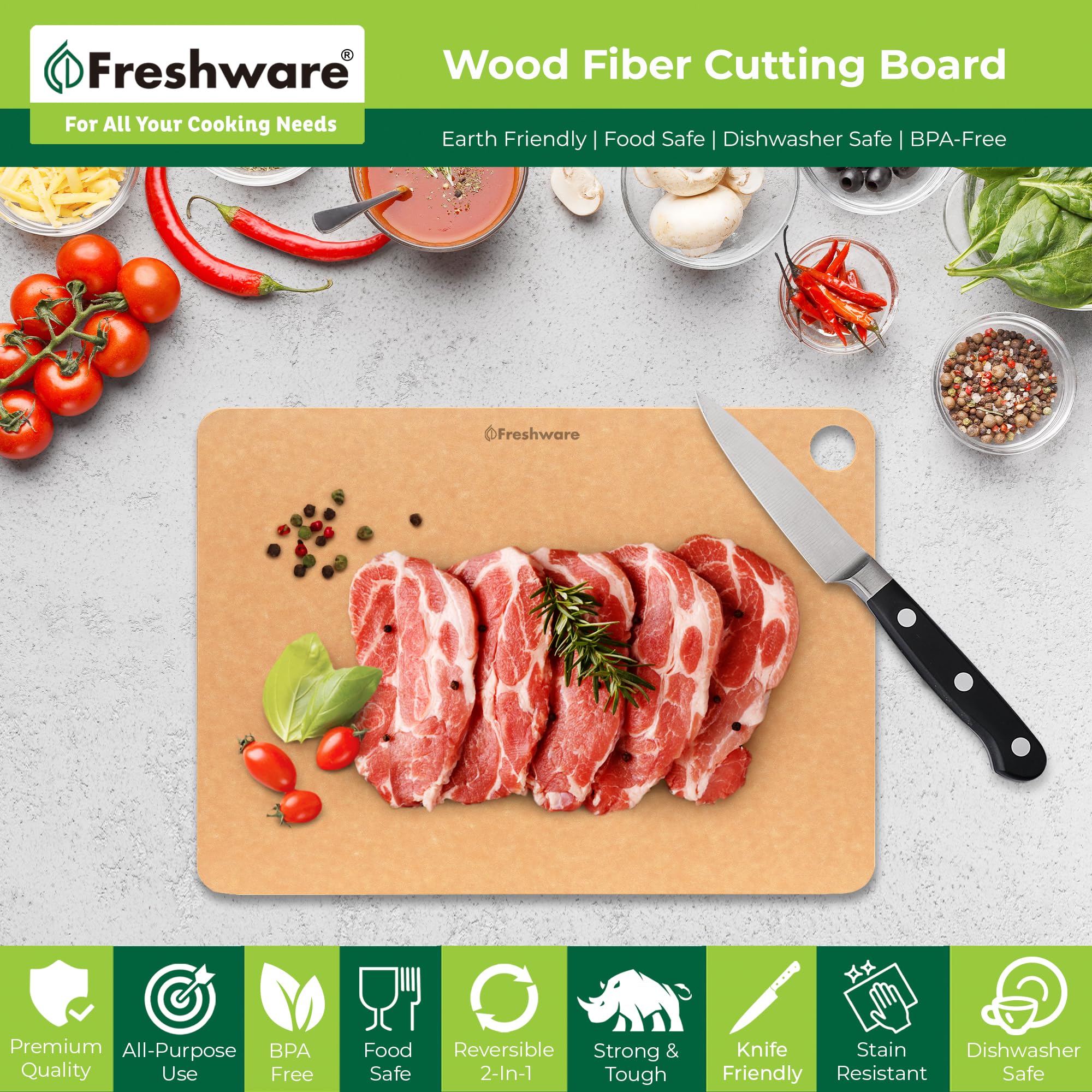 Tabla de cortar para cocina, apta para lavavajillas, tabla de cortar de madera, fibra de madera premium, no porosa, reversible, mediana, 14.5 x 10.8 pulgadas, pizarra natural