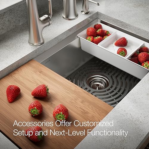 Miniatura 7 de KOHLER Task Smart Divide K-80085-2PC-NA - Fregadero de cocina con estación de trabajo de doble tazón de 33 pulgadas, incluye accesorios, acero