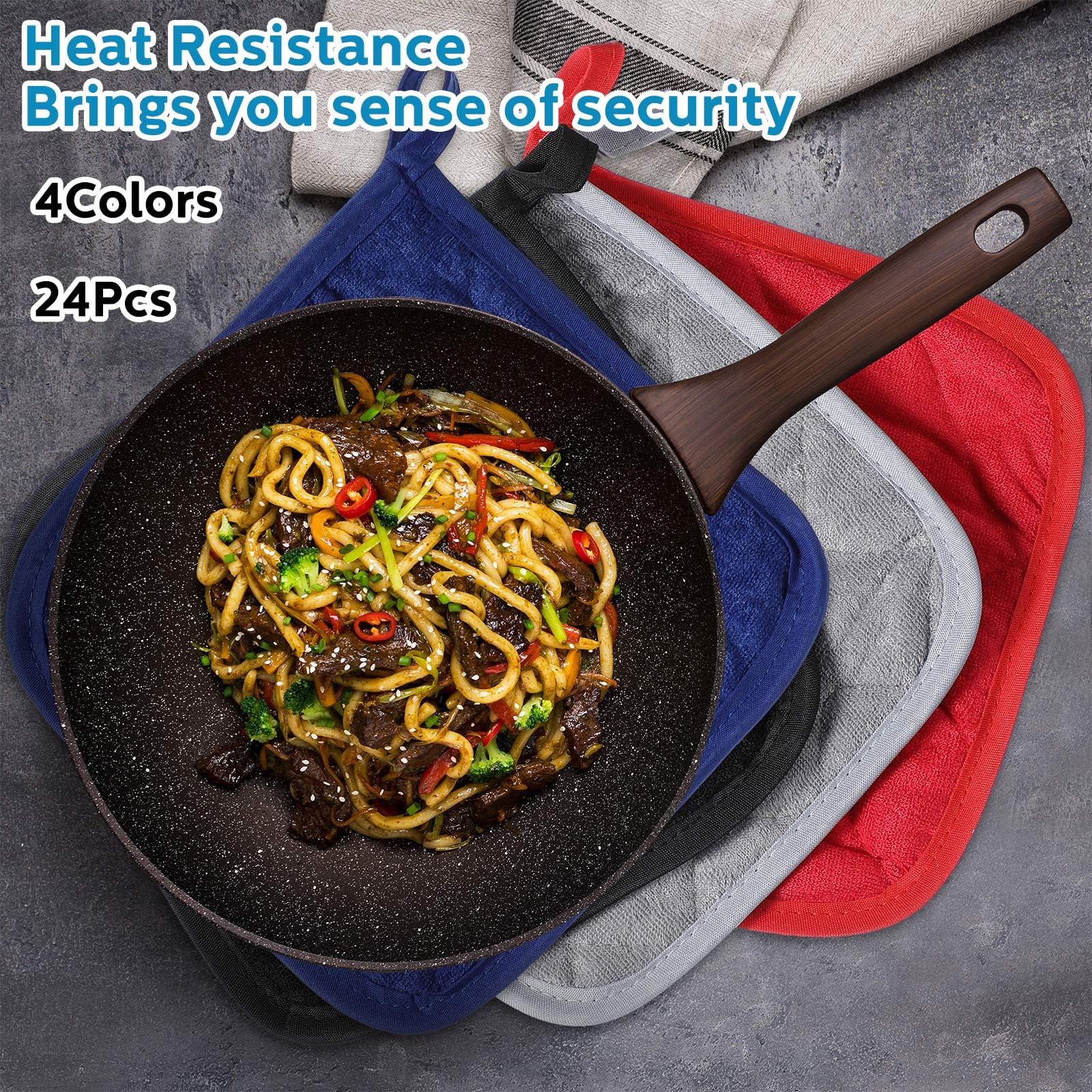 Zhehao 24 presine per cucina, resistenti al calore, in cotone trapuntato, per cucinare e cuocere, 17,8 x 17,8 cm