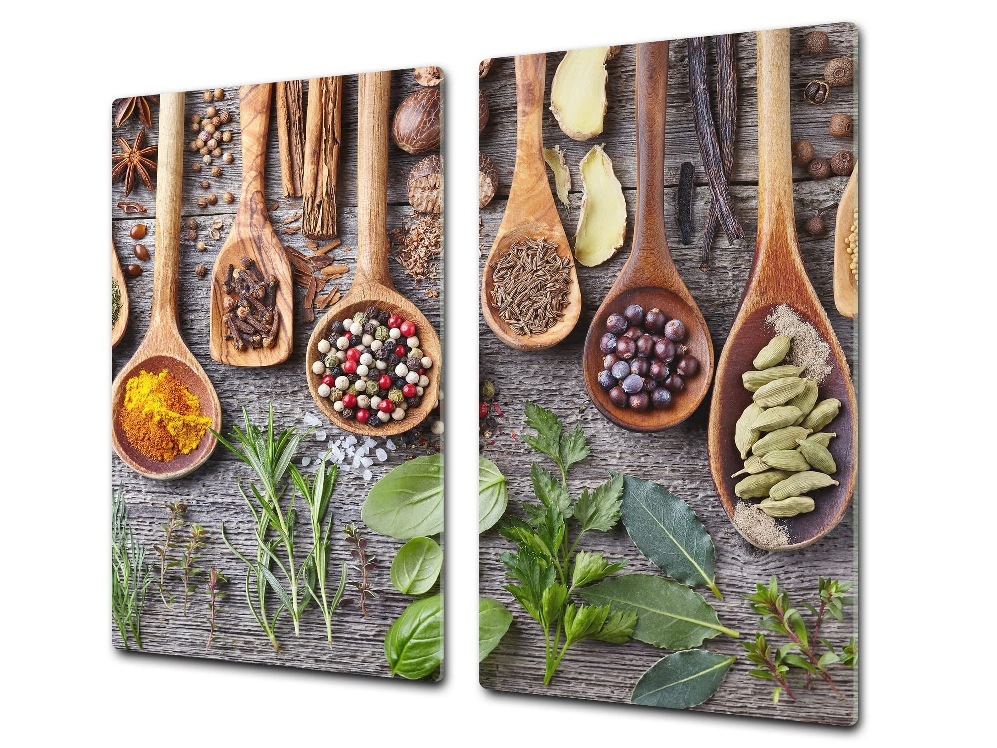Induction Cooktop Cover –Shatter Resistant Glass Kitchen Board – Hob cover; MEASURES: SINGLE: 60 x 52 cm (23,62” x 20,47”); DOUBLE: 30 x 52 cm (11,81” x 20,47”); D38 Herbs and spices Series