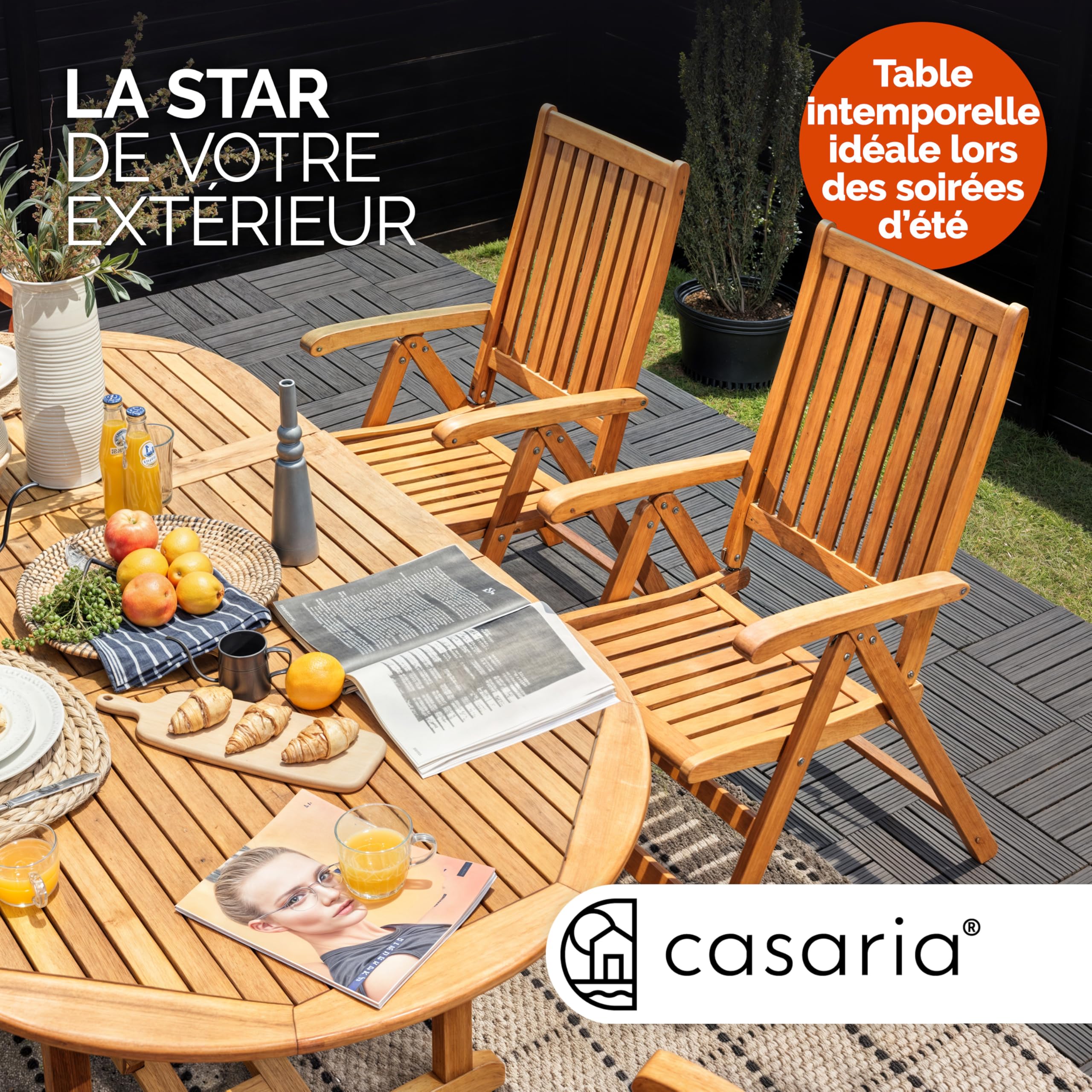 Casaria® Table De Jardin Extensible Type Papillon 150-200 cm - Table De Jardin Exterieur - Salon de Jardin Bois - Eucalyptus FSC® - 200 x 100 x 74 cm - pour 6 à 8 Personnes - Salon de Balcon