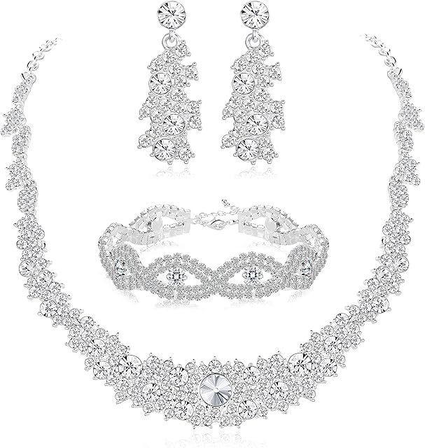 ADRAMATA Crystal Bridal Jewelry Set for Women Rhinestone Necklace Earrings Bracelet Wedding Bridesmaid Jewelry Set