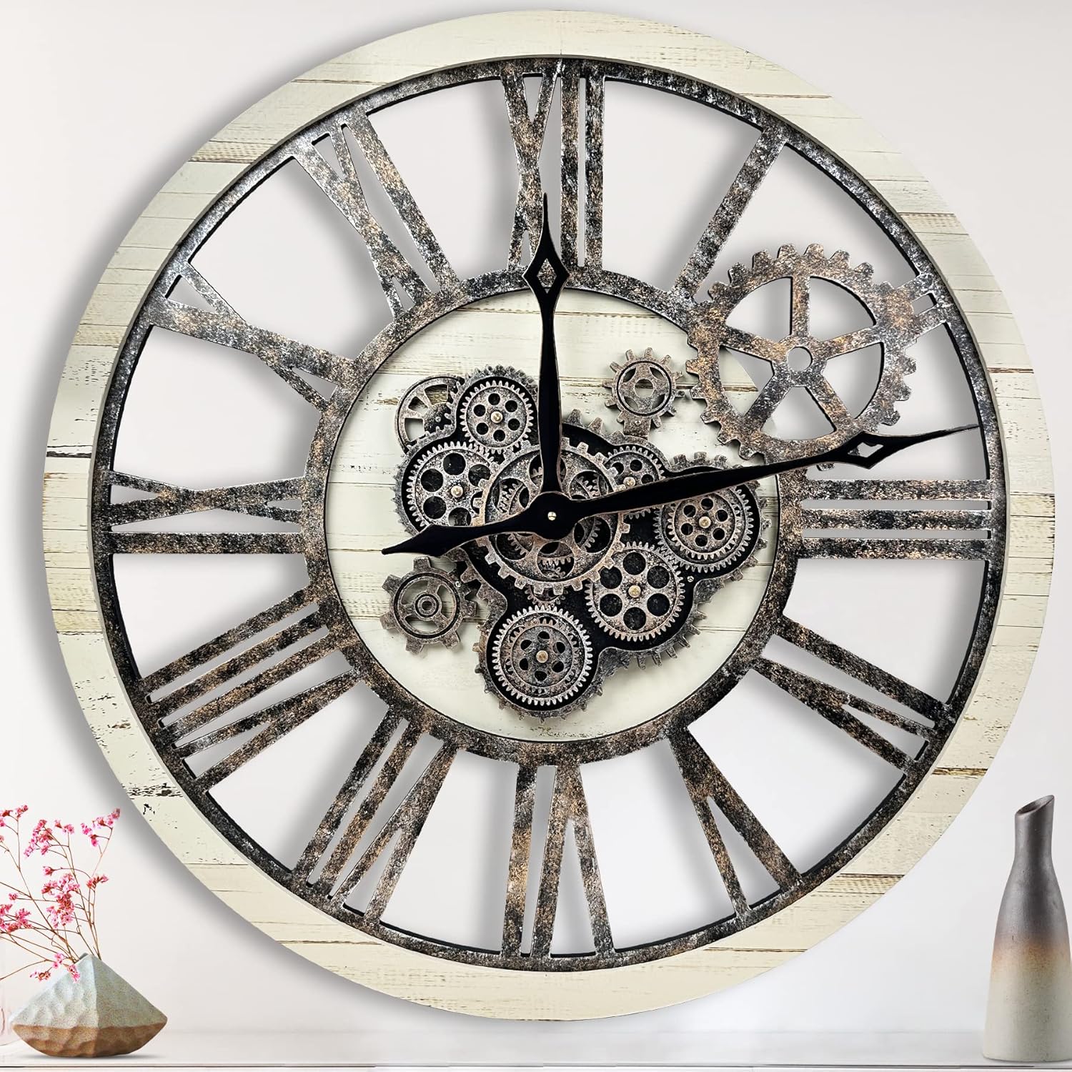 The BStyle 36" Large Moving Gear Wall Clock Oversized Vintage Farmhouse Wall Clocks