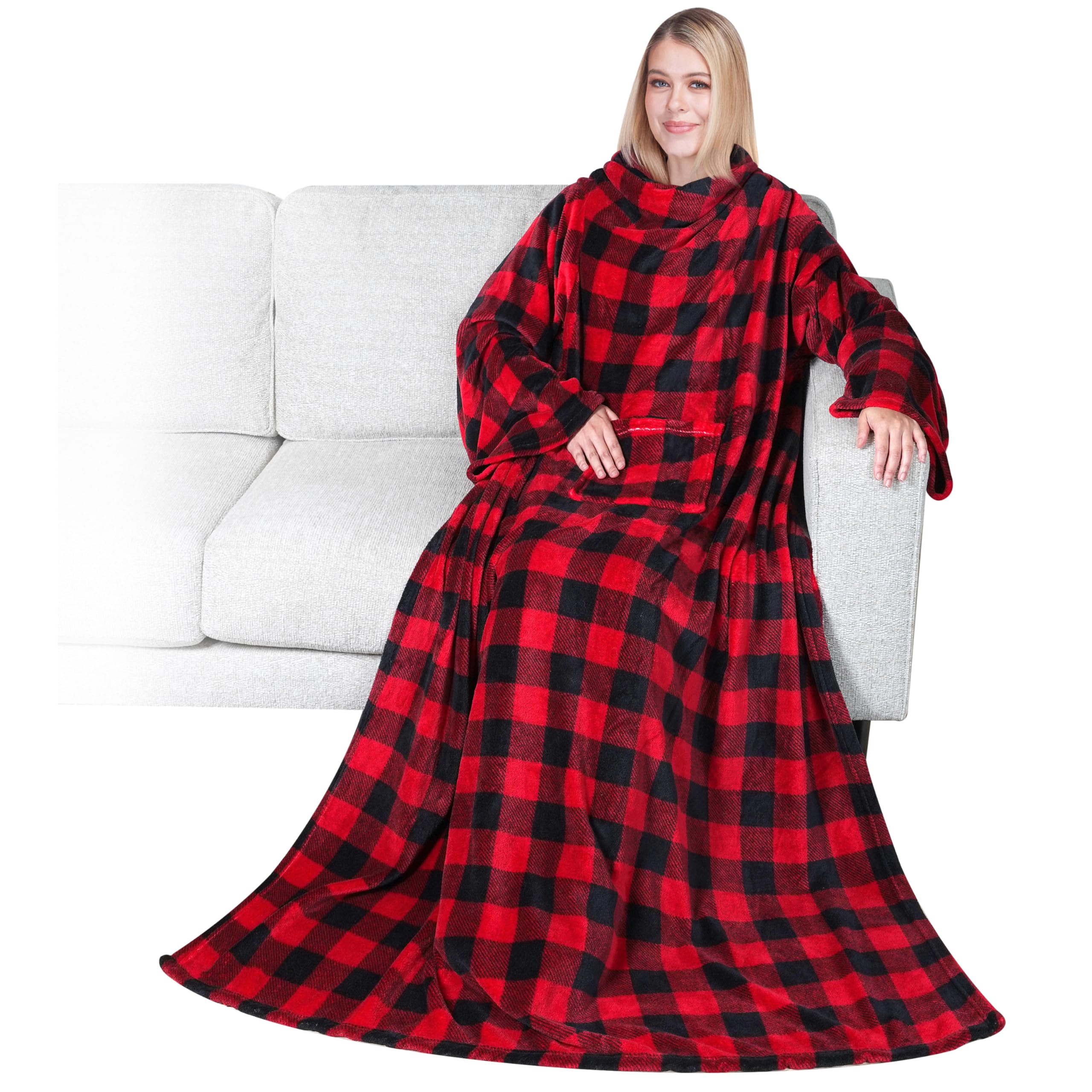 PAVILIA Wearable Blanket with Sleeves for Adult Women Men, Cozy Fleece Warm Wrap Throw with Arms, Gifts for Christmas, Wife