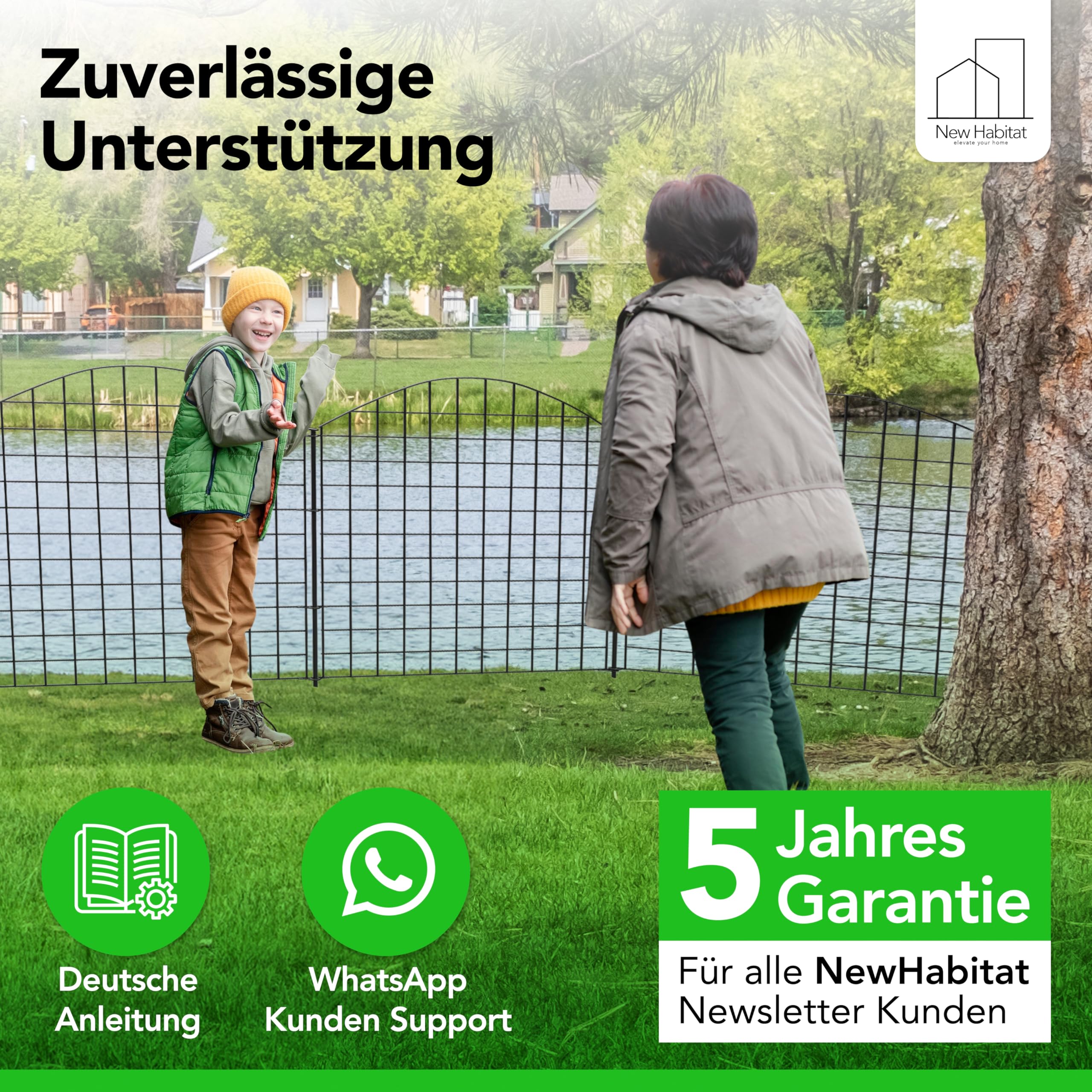 NewHabitat | 10x Teichzaun Steckzaun aus Metall, Anthrazit, 78cm - Erweiterbares Zaunset für Garten, Teich, Pool und Tiergehege