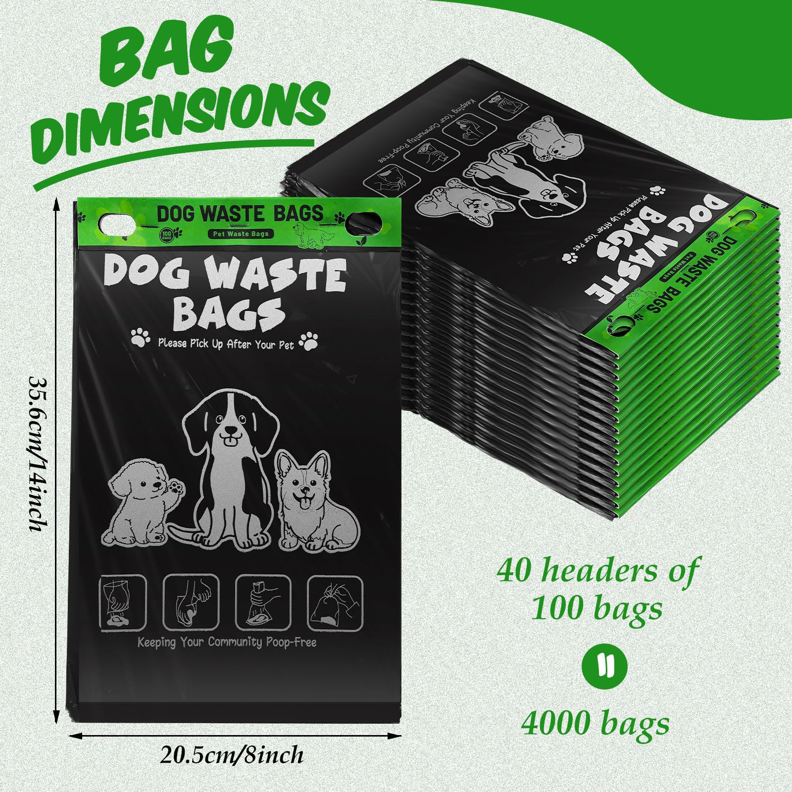 Ireer 40 Stück 4000 Stück Kotbeutel Bulk Cute Dog Pet Kotbeutel Bulk Poop Auslaufsicher Einfacher Einzelzug für Hundekotstation Fit Hang Loch Spender Haustier Zuhause Outdoor