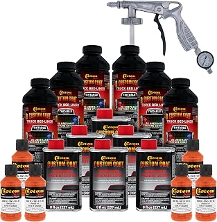 Custom Coat Safety Orange 1.5 Gallon (6 Quart) Urethane Spray-On Truck Bed Liner Kit with Spray Gun and Regulator - Easy Mixing, Shake, Shoot - Textured Protective Coating, Prevent Rust - Car, Auto