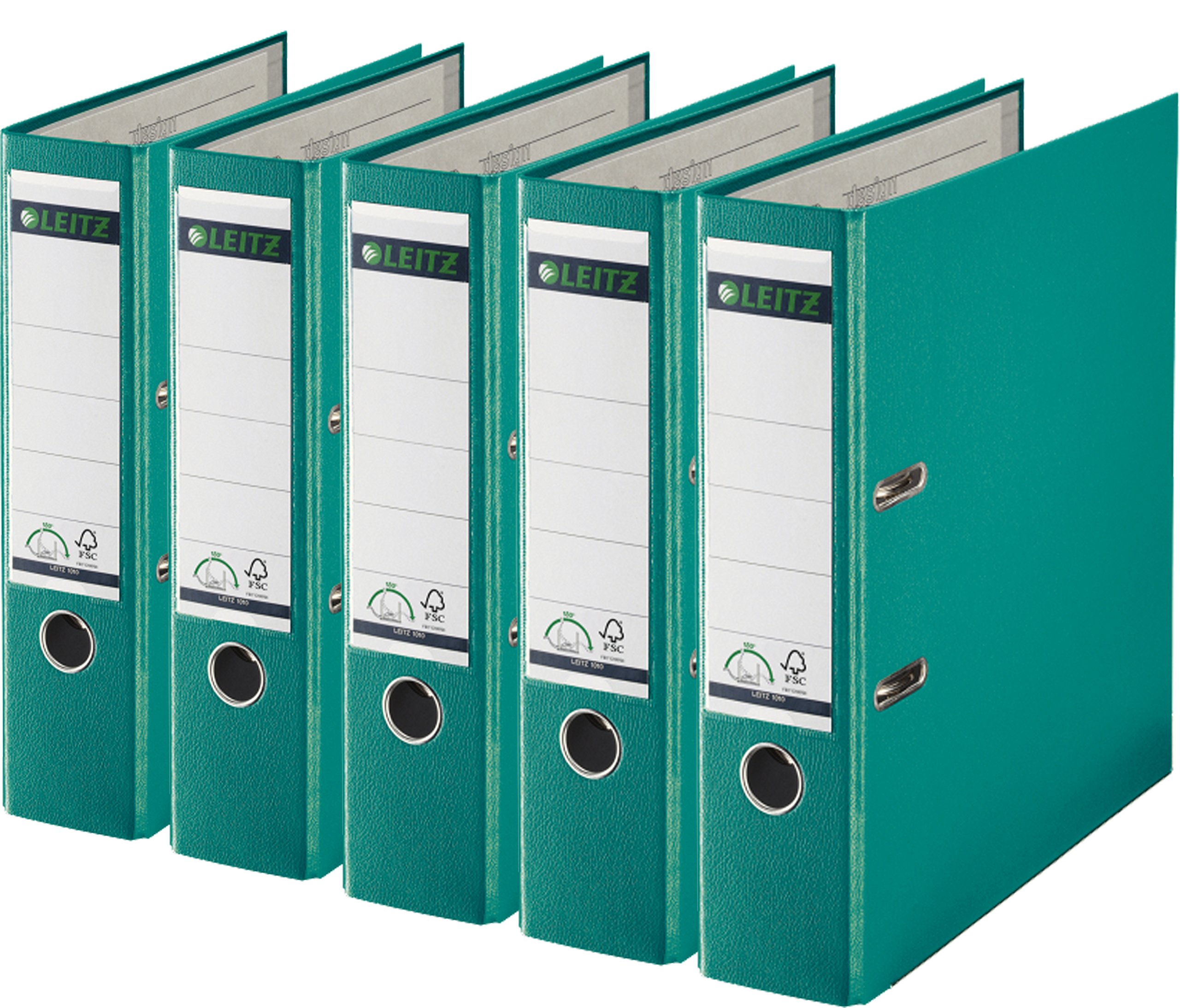 Leitz 1010-50 Qualitäts-Ordner Plastik-Cover (A4 breit| 5er Pack, türkis)