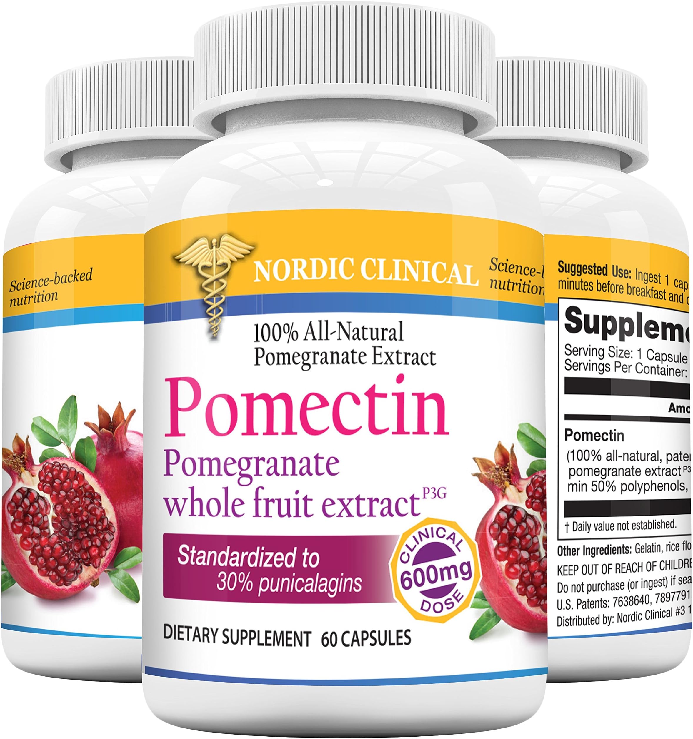 Nordic Clinical's Pomectin - Pomegranate whole fruit extract 600mg dose - Powerful antioxidant - 60 Softgels
