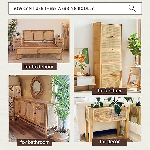 Miniatura 6 de CLAYNIX Cincha cuadrada de caña de 36 pulgadas de ancho, 15 pies de largo, rollo de cincha de caña, tela tejida de ratán, rollo de cincha de mimbre