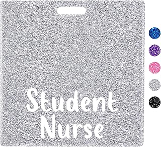 Plifal Student Nurse Badge Buddy Card Holder - Nursing Accessories, Glitter Silver Horizontal ID Name Identification Tags for Work