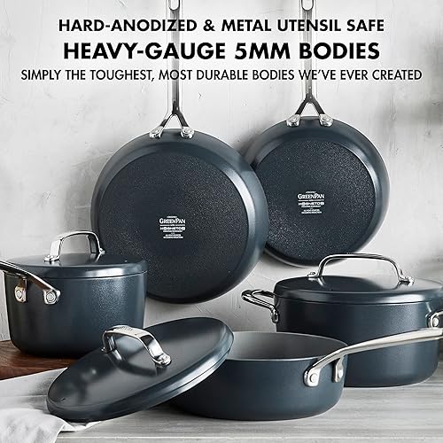 Miniatura 5 de GreenPan GP5 - Juego de ollas y sartenes antiadherentes de cerámica anodizada dura, 14 piezas, resistente a los arañazos, superficie que se mantiene