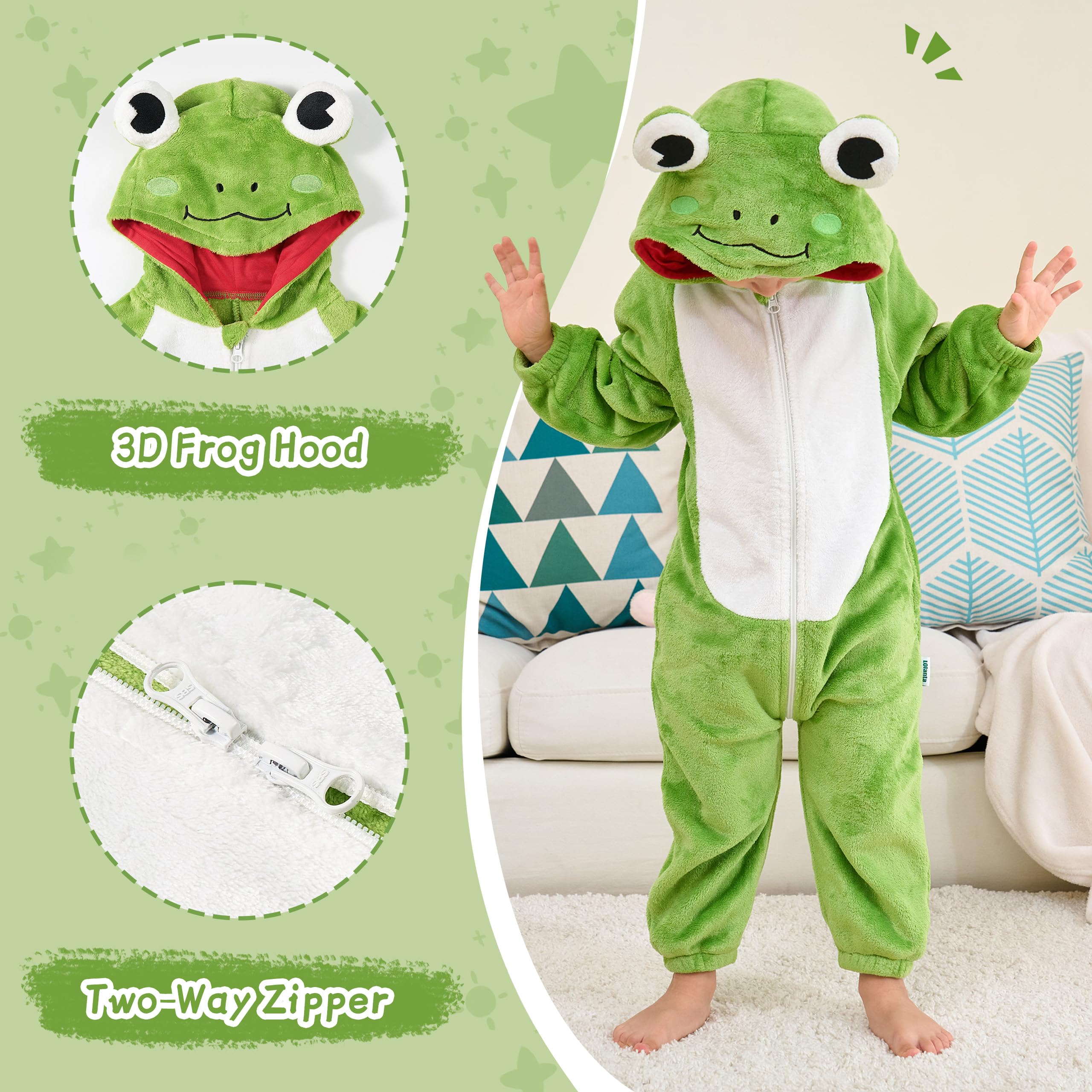 LOLANTA Costume Animale Unisex per Bambini, Tutina in Flanella Morbida con Cappuccio, Vestiti Animale Carnevale Bambino, 1-5 Anni