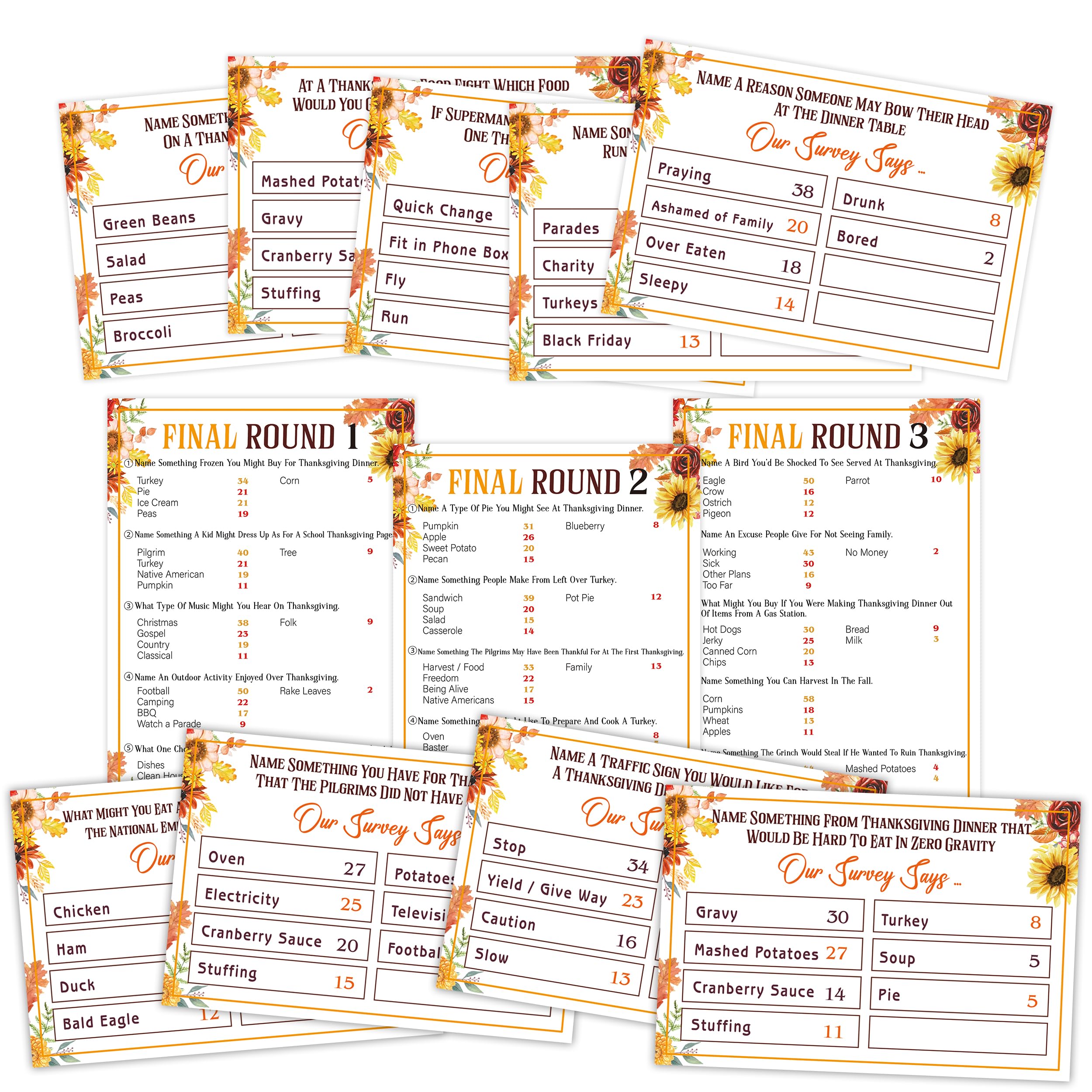shupai Thanksgiving Friendly Feud Quiz, Friendly Feud Games, Feud Trivia Quiz, Family Activity, Family Games for Game Night, Baby Shower Game, Fall Thanksgiving Party and Activity Supplies(Z003)