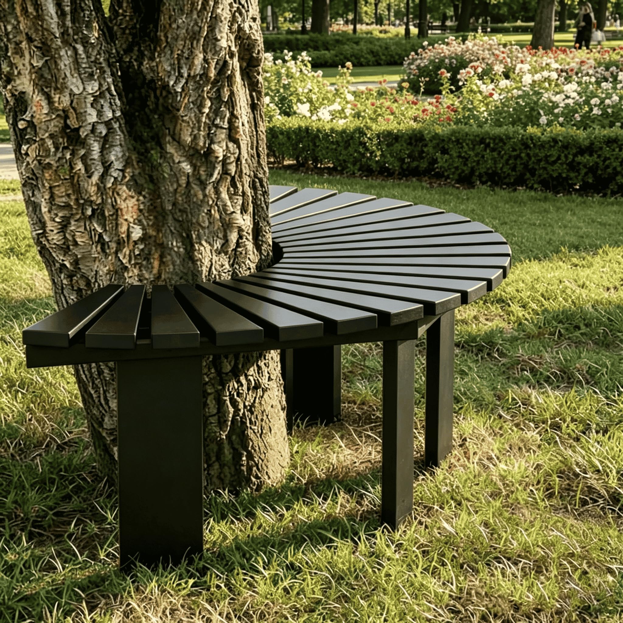 Solid Wood Wrap Around Semi-Circular Tree Bench, Multi-function Weatherproof Outdoor Rack & Seat Perfect for Backyard, Patio and Garden Decoration,Black,Half Round