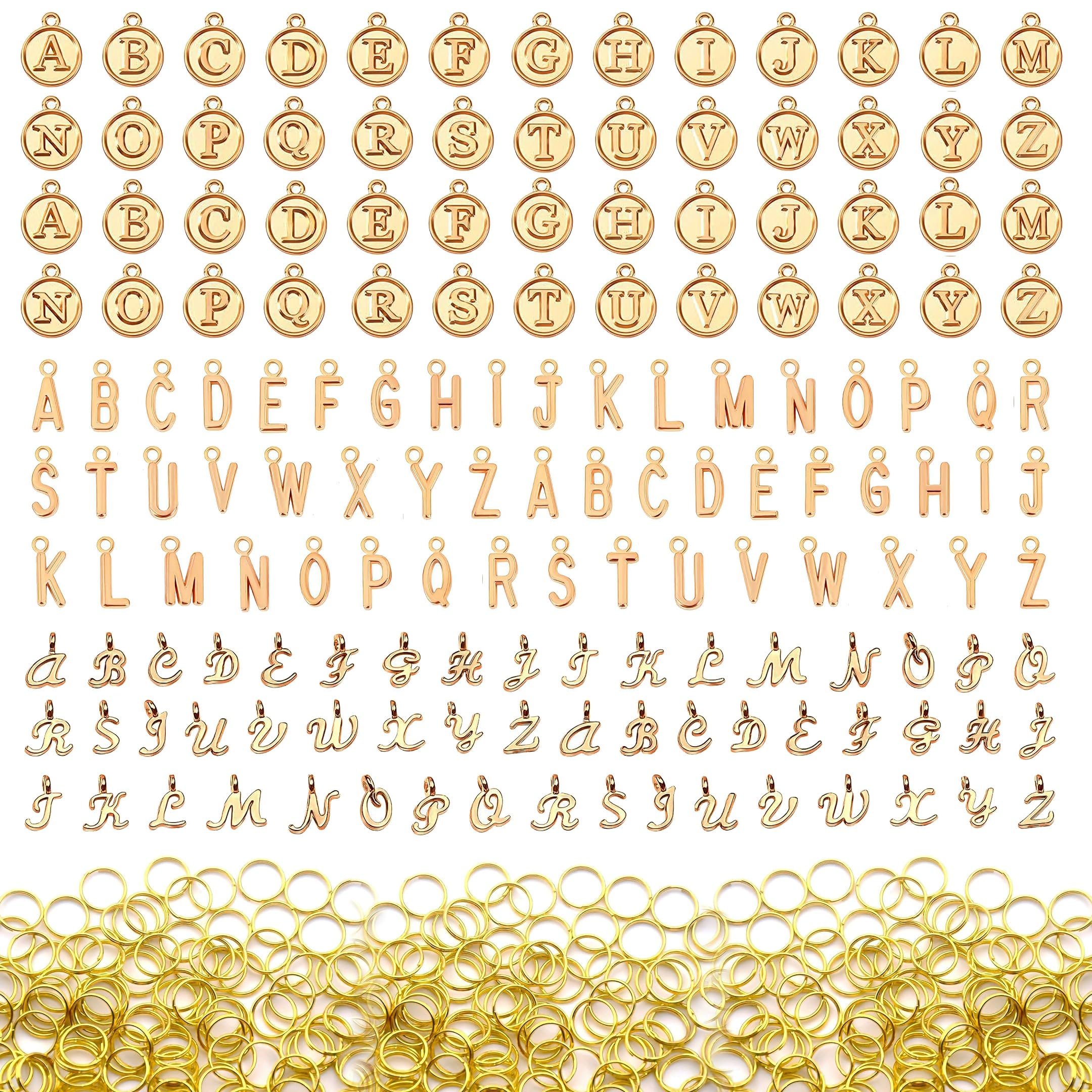 MUFEKUM Gold Alphabet Letter Charms, 156Pcs/6 Sets A-Z, DIY Jewelry Making