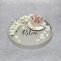 Vista 4 de Elegant Designs HG2013-GYX - Bandeja redonda de madera decorativa para baño y dormitorio, de 13.75 pulgadas, con asas, gris lavado relajado