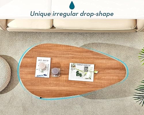 Miniatura 4 de SAYGOER Mesa de Centro Moderna de Mediados de Siglo para Sala de Estar Mesa de Centro Ovalada Rústica Pequeña Mesa de Acento Retro Mesa Central de