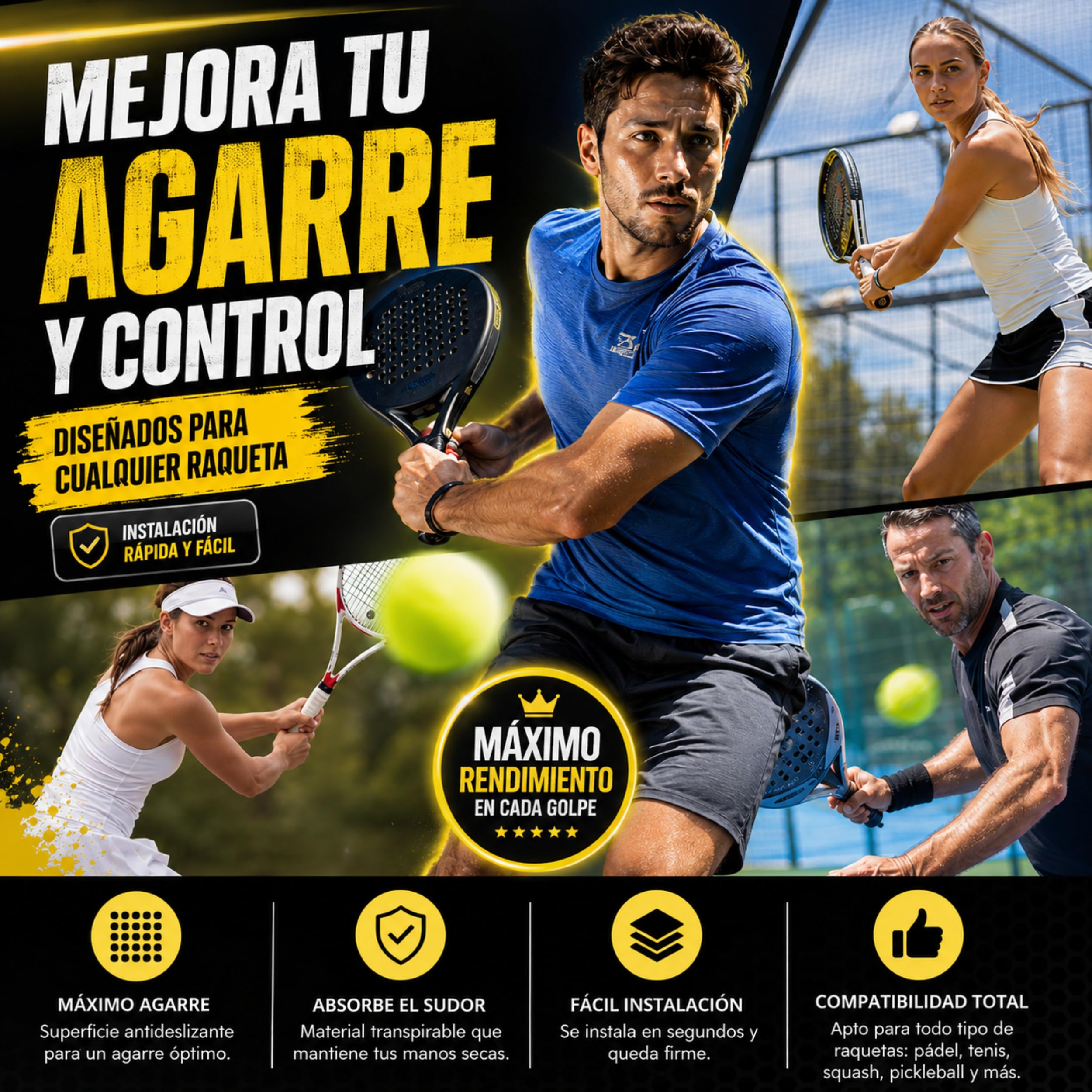 Padel Overgrips Extra Adherente Perforados Blanco Alta Absorción Sudor Antideslizante Grip Pack 4-50