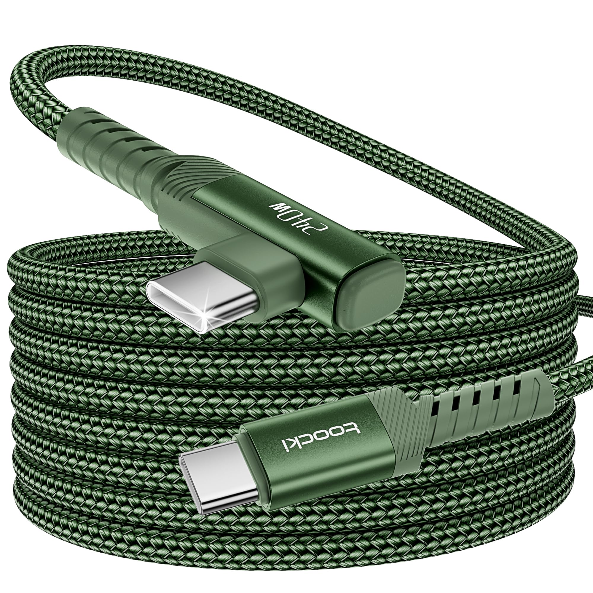 toocki 240W USB C auf USB C Kabel 2M, 90 Grad Winkel USB C Ladekabel PD3.1 Nylon Geflochten Schnellladekabel USB Typ C für iPhone 17 16 Pro Max Galaxy S25 Ultra Pixel 7 MacBook Air (grün)