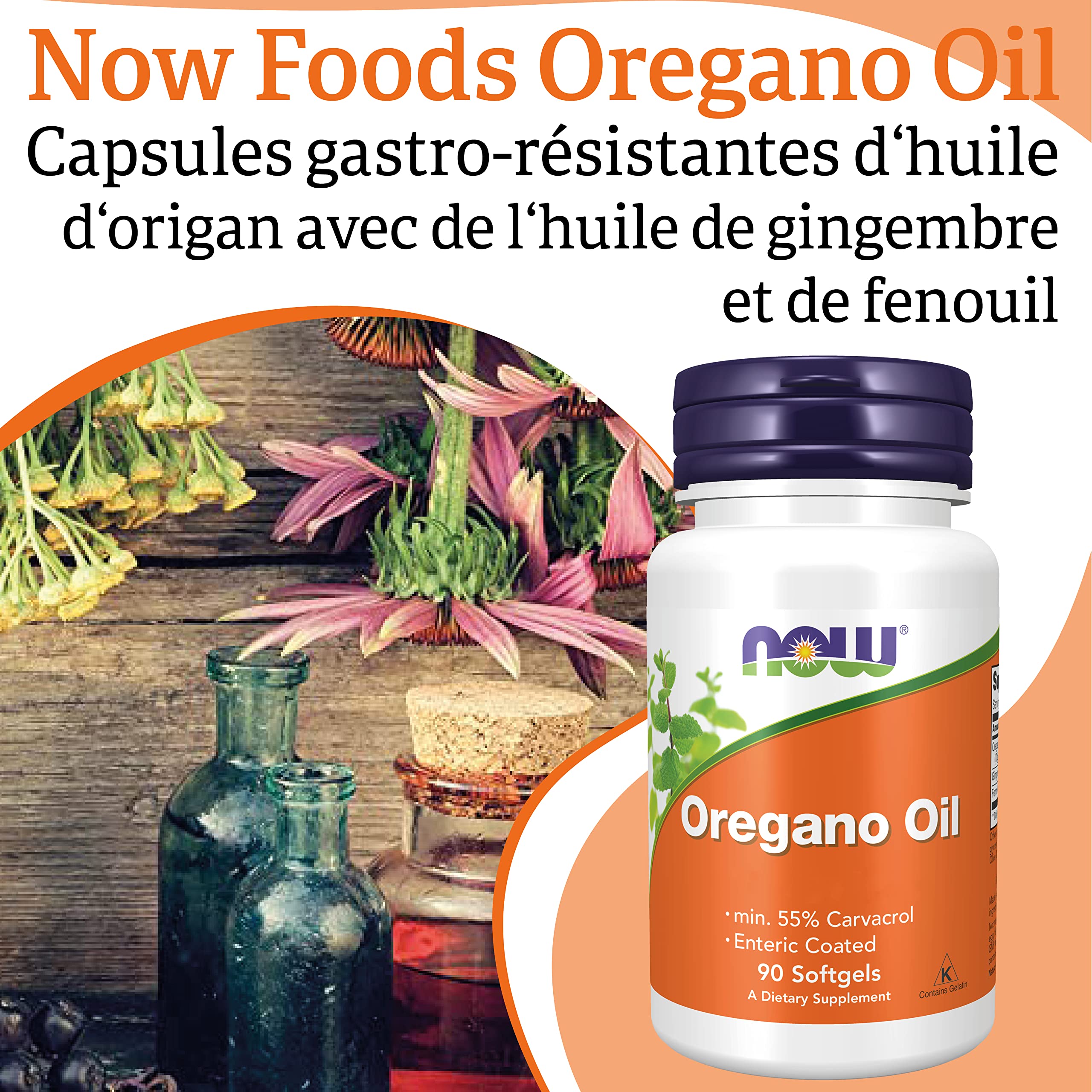 Now Foods, Oregane Oil (Huile d'Origan), 90 Gélules, Testé en Laboratoire, Végétal, Sans Gluten, Sans Soja, Sans OGM