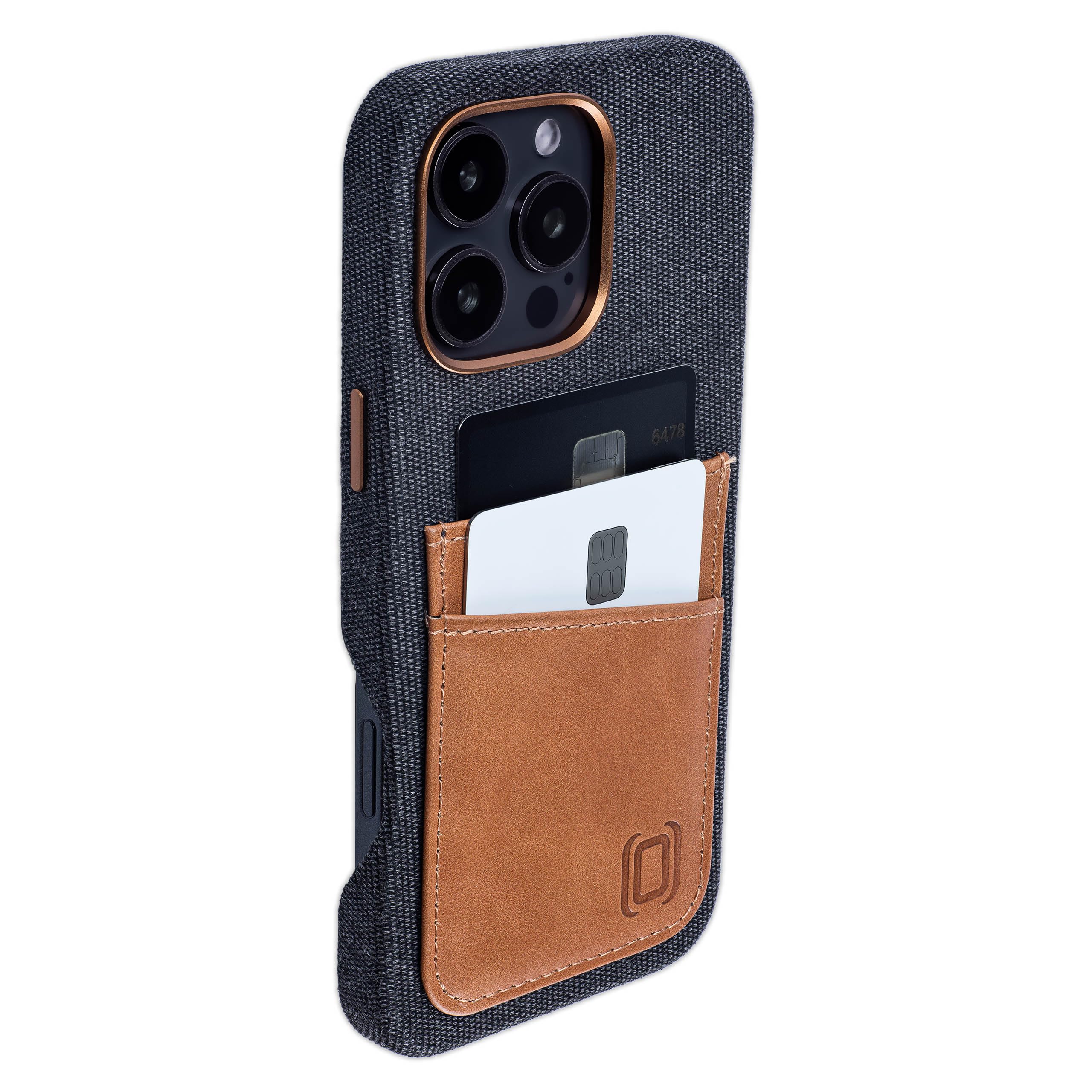 Dockem Custodia Portacarte in Tessuto per iPhone 16 Pro Max con Piastra Metallica Integrata per Montaggio Magnetico, Portafoglio in Vera Pelle con 2 Slot per Carte: M2F [Grigio e Marrone Chiaro]
