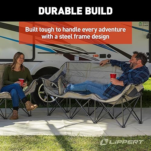 Miniatura 7 de Lippert Sofá plegable Campfire  Arena, alto loft, sofá plegable, soportes para tazas dobles, marco de acero recubierto de energía, tela de poliéster