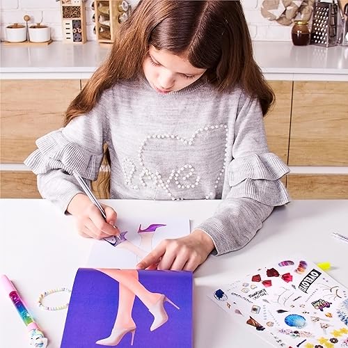 Miniatura 4 de Dibujo, colorear y libro de actividades estudio de diseño de calzado  Cuaderno de bocetos de diseño de moda  con pegatinas, texturas y guías  para