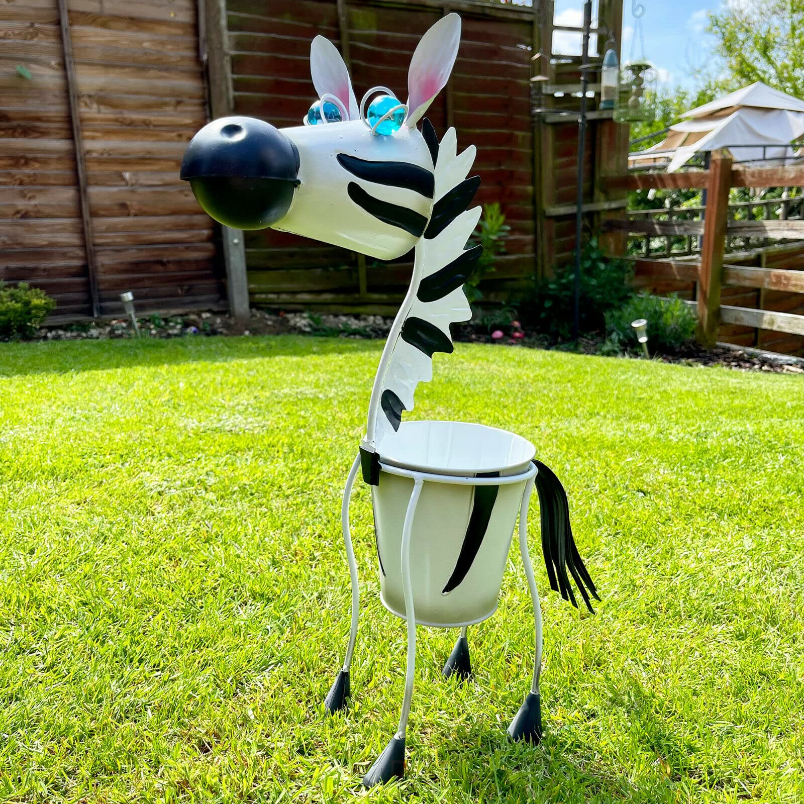 Darthome White, Black Zebra Planter Garden Metal Animal Ornament Tall Round Plant Pot Statue Decor 64Cm
